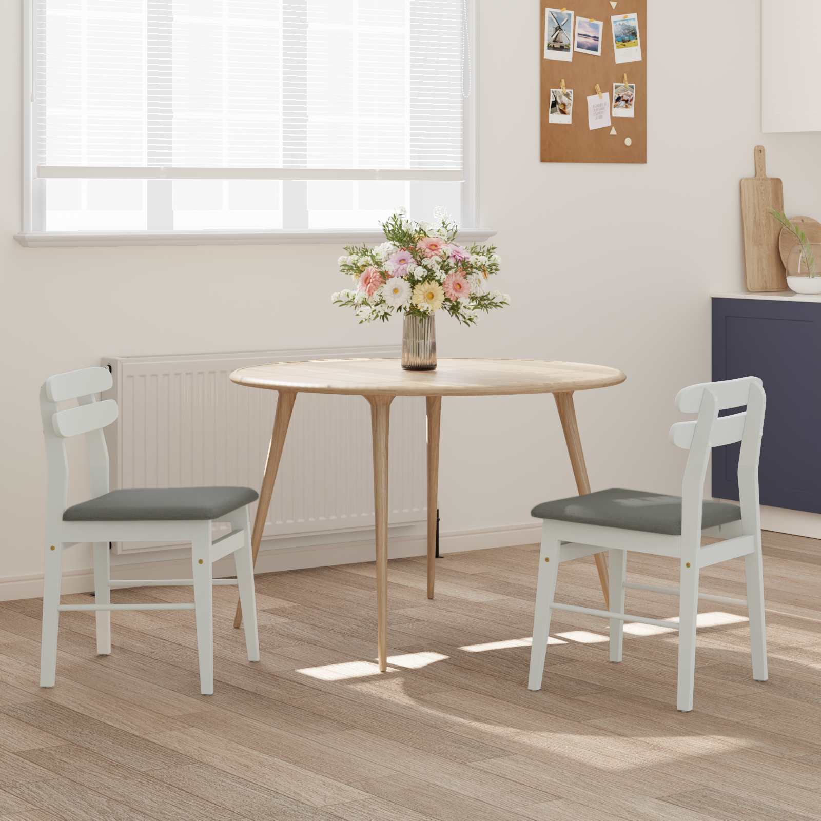 Dining chairs 2 pcs White and grey Solid rubberwood