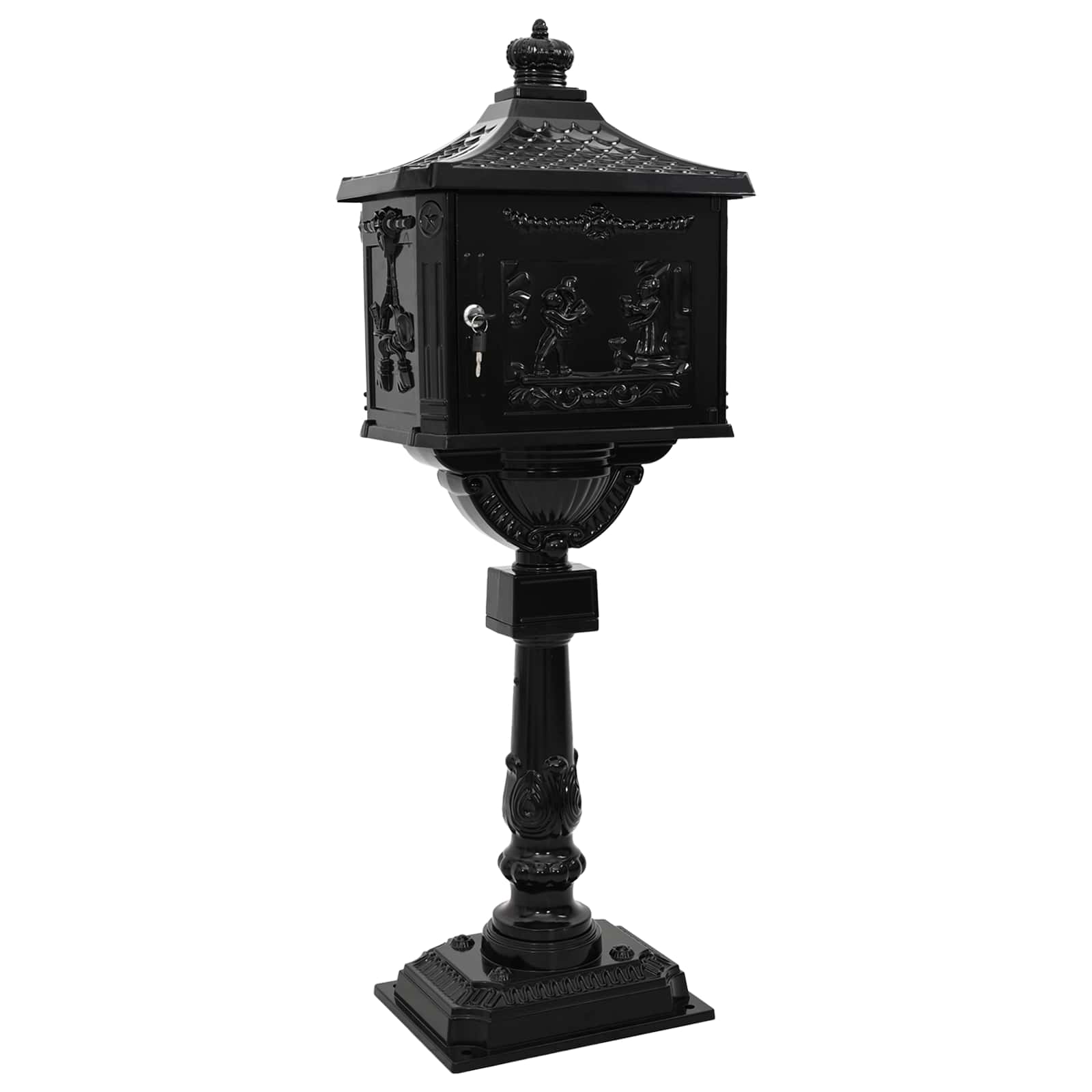 Stovinti pašto dėžutė su saugykla Juoda 42,5 x 29,5 x 117 cm
