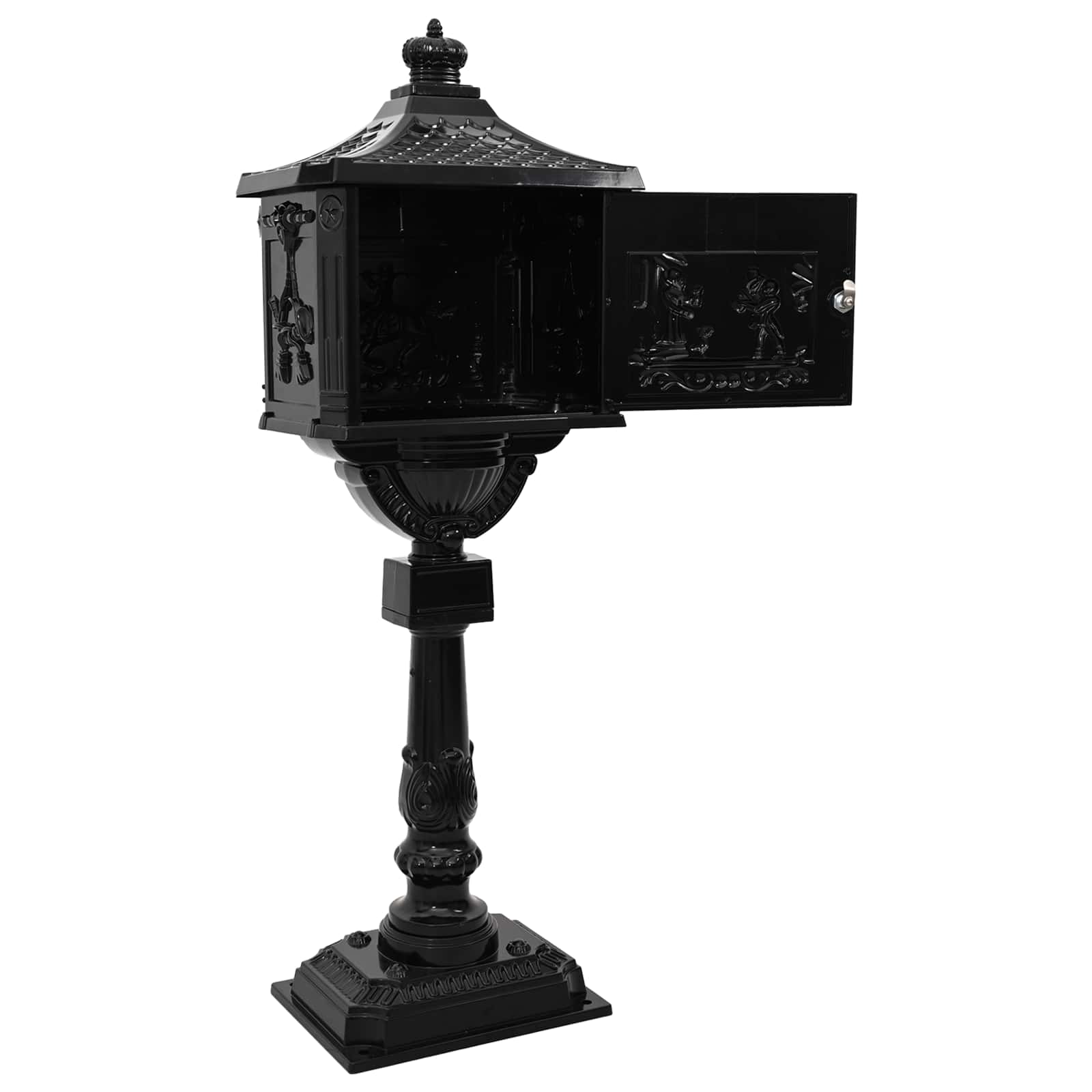 Stovinti pašto dėžutė su saugykla Juoda 42,5 x 29,5 x 117 cm