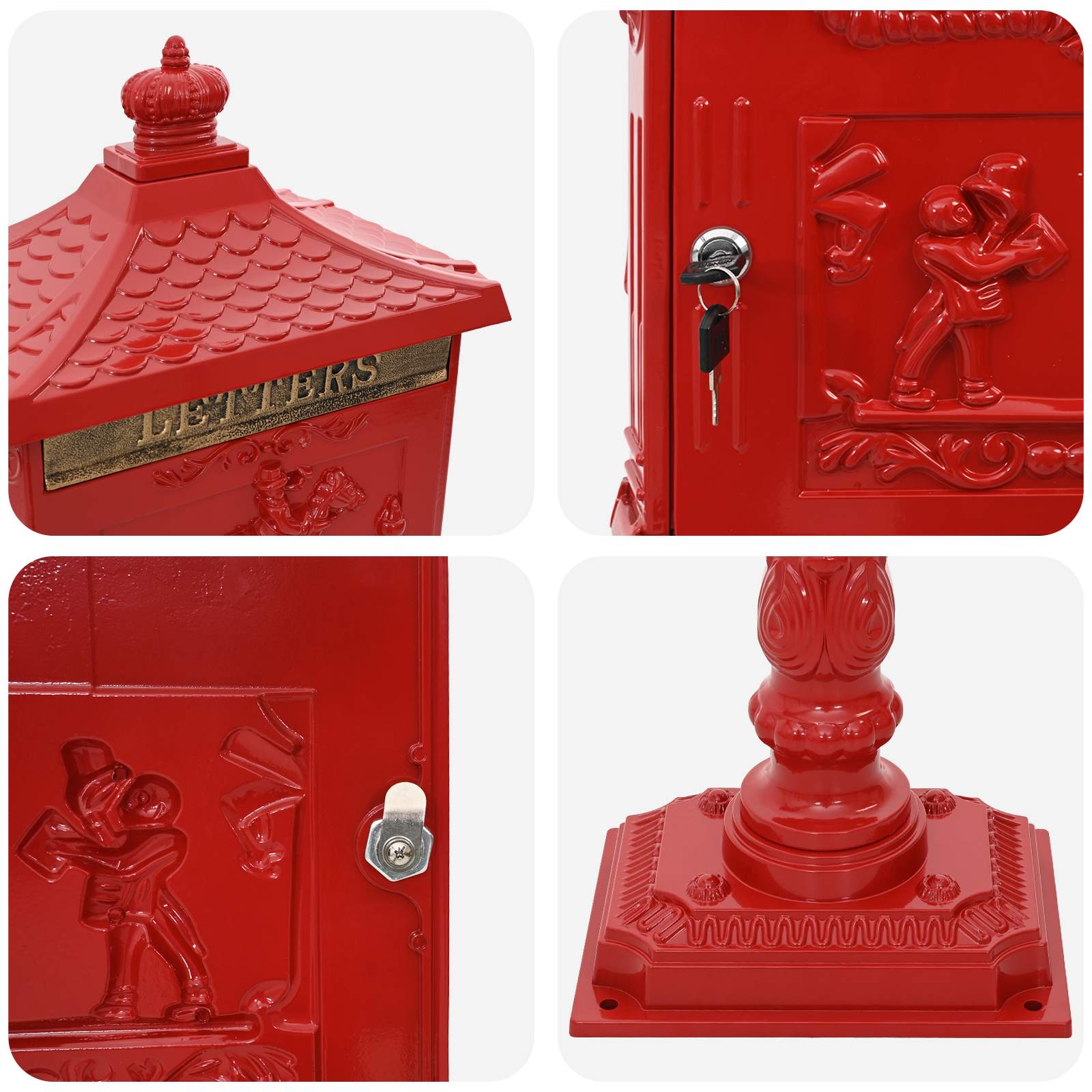 Freestanding Post Box with Storage Red 42.5 x 29.5 x 117 cm