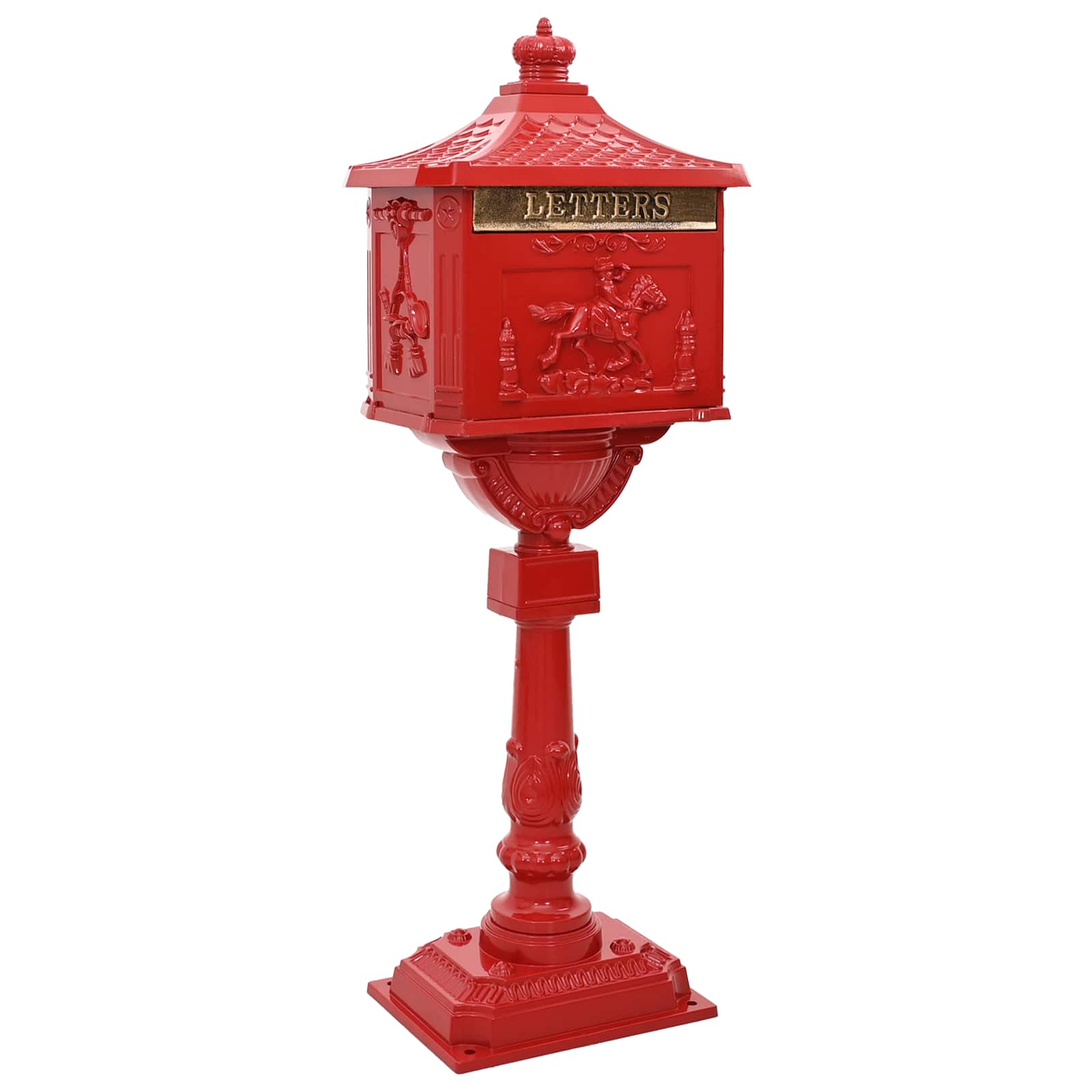 Freestanding Post Box with Storage Red 42.5 x 29.5 x 117 cm