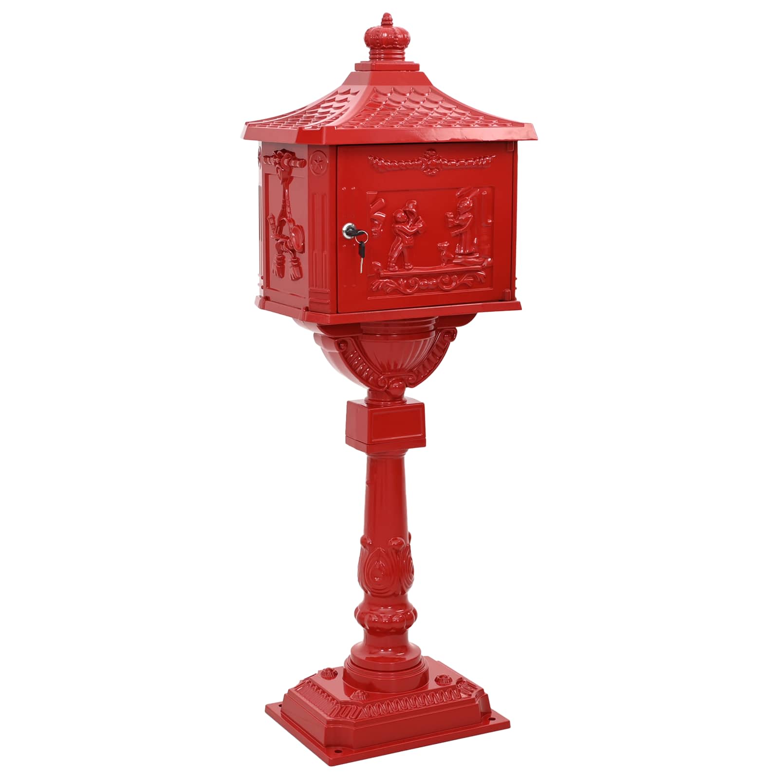 Freestanding Post Box with Storage Red 42.5 x 29.5 x 117 cm