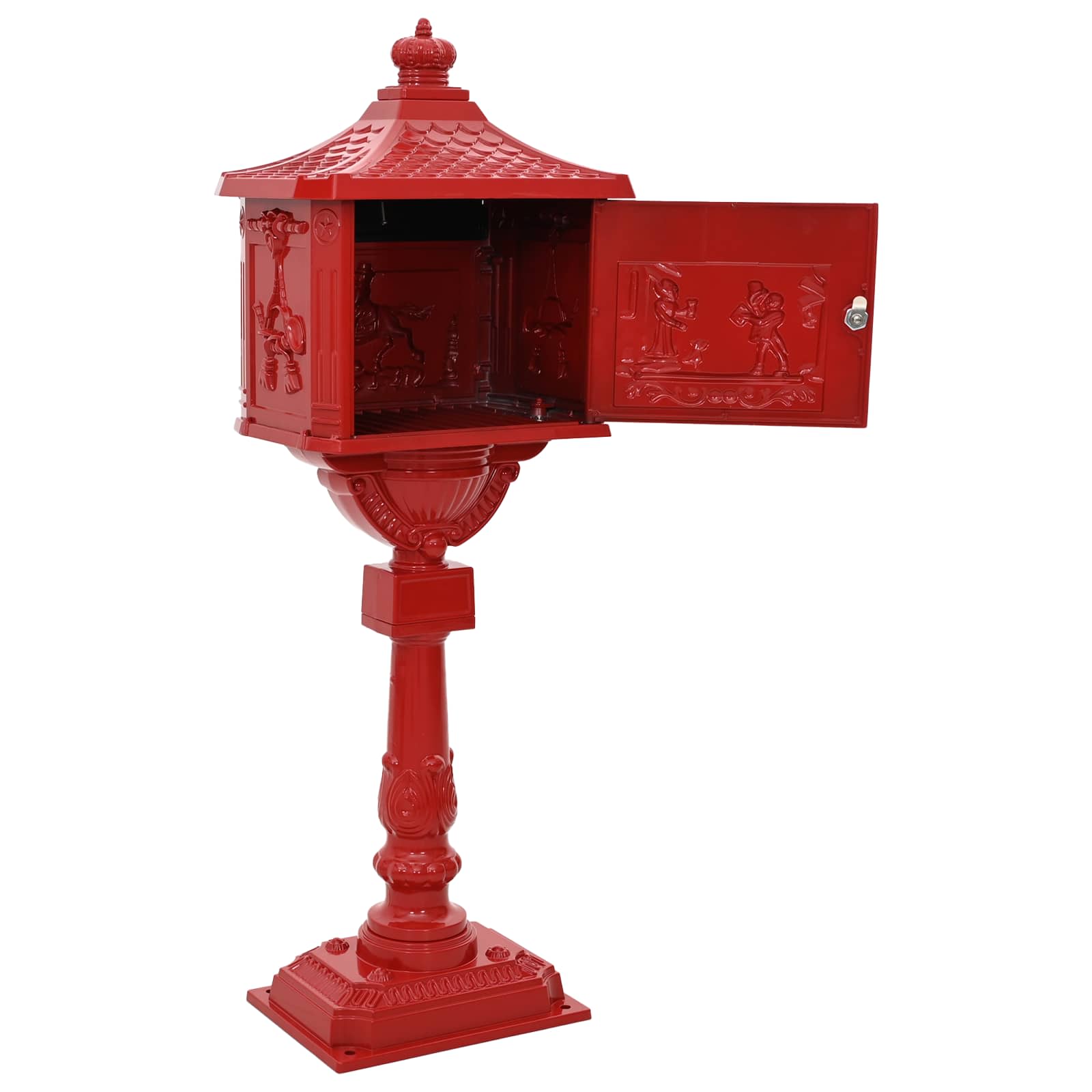 Freestanding Post Box with Storage Red 42.5 x 29.5 x 117 cm
