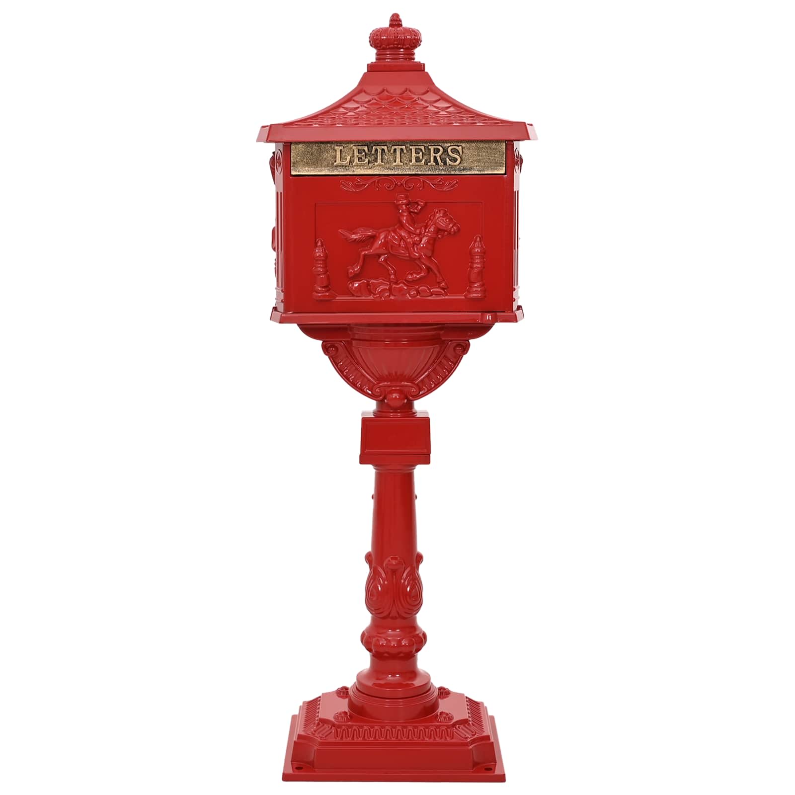 Freestanding Post Box with Storage Red 42.5 x 29.5 x 117 cm