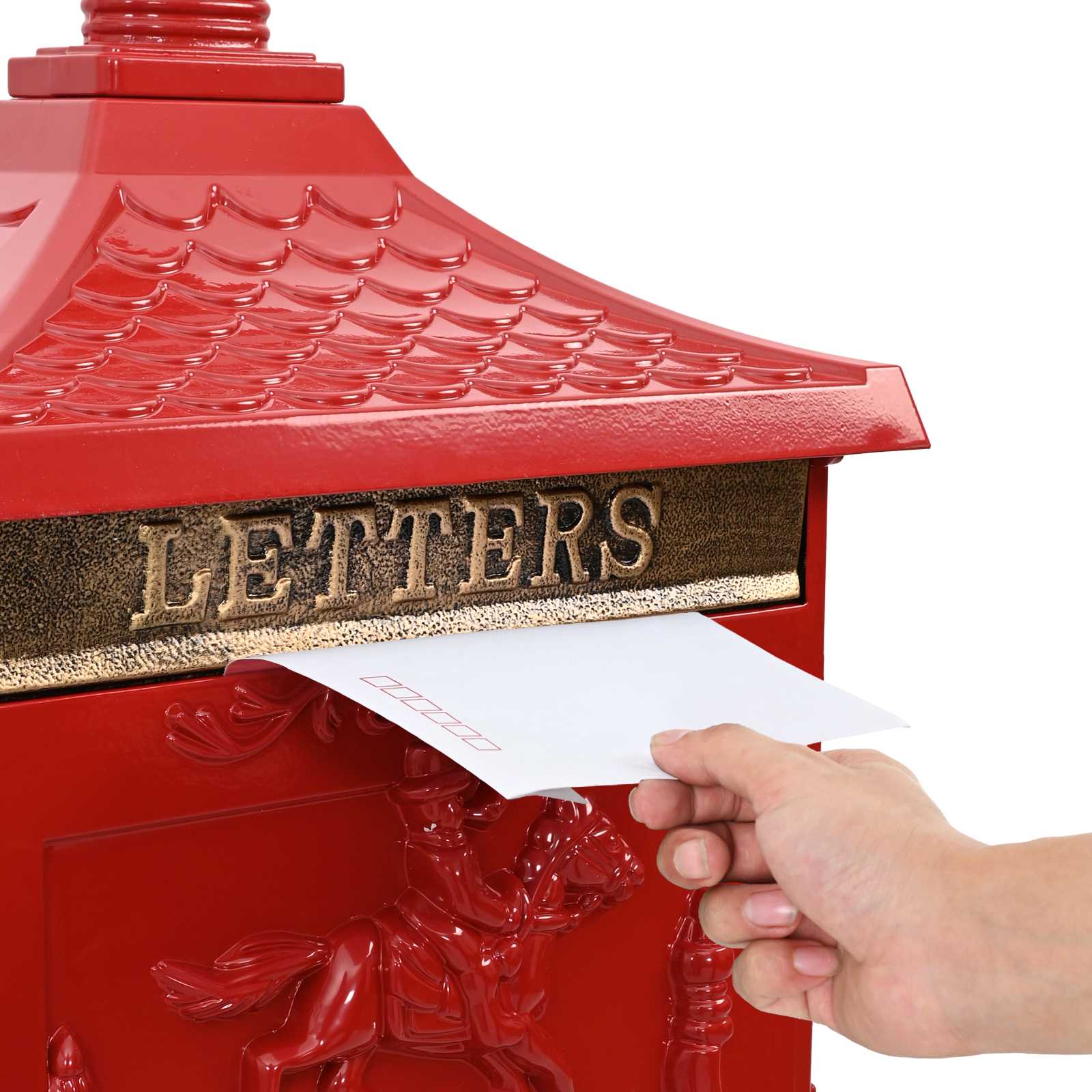 Freestanding Post Box with Storage Red 42.5 x 29.5 x 117 cm