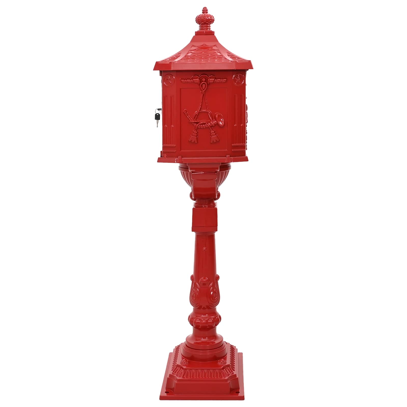 Freestanding Post Box with Storage Red 42.5 x 29.5 x 117 cm
