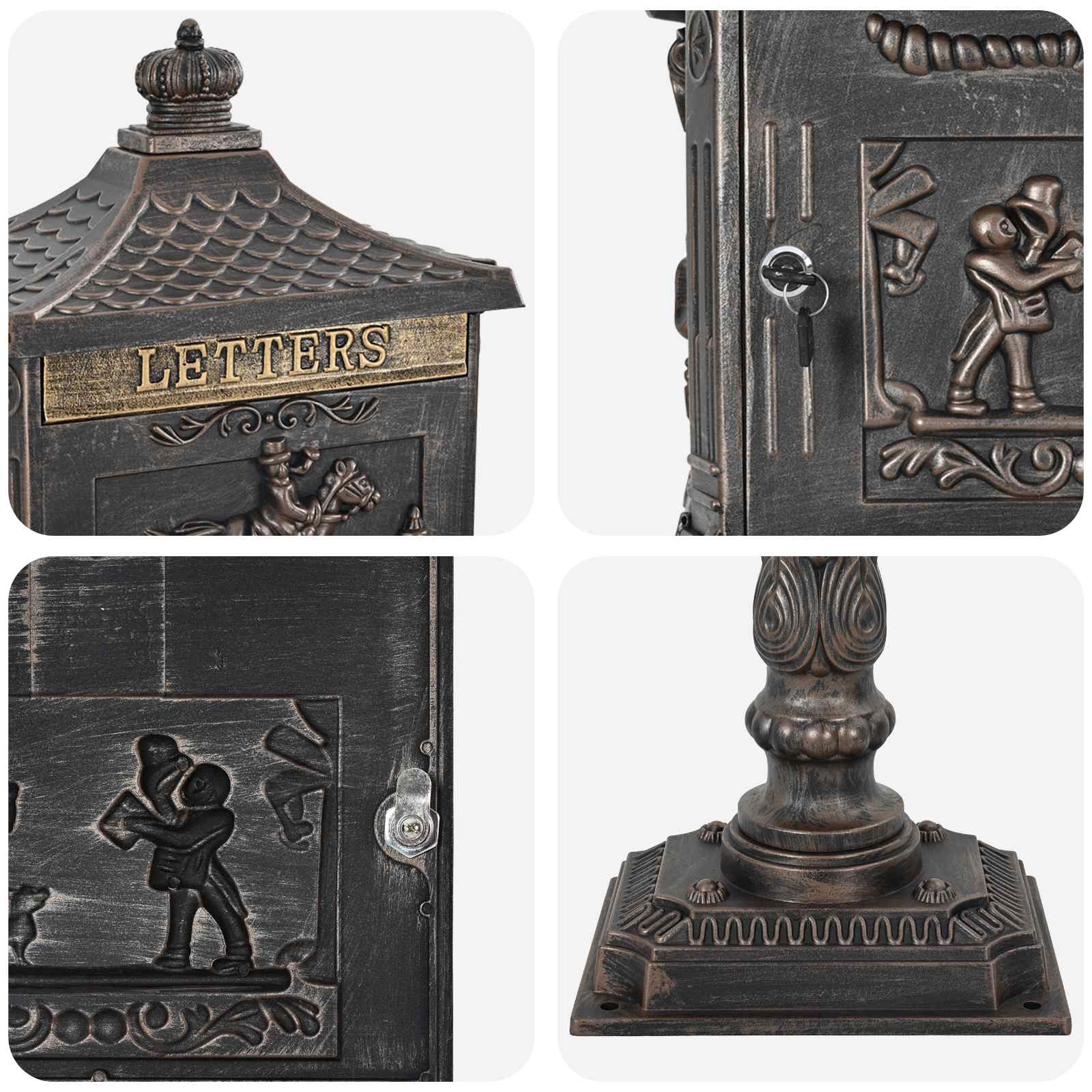 Freestanding Post Box with Storage Bronze 42.5 x 29.5 x 117 cm