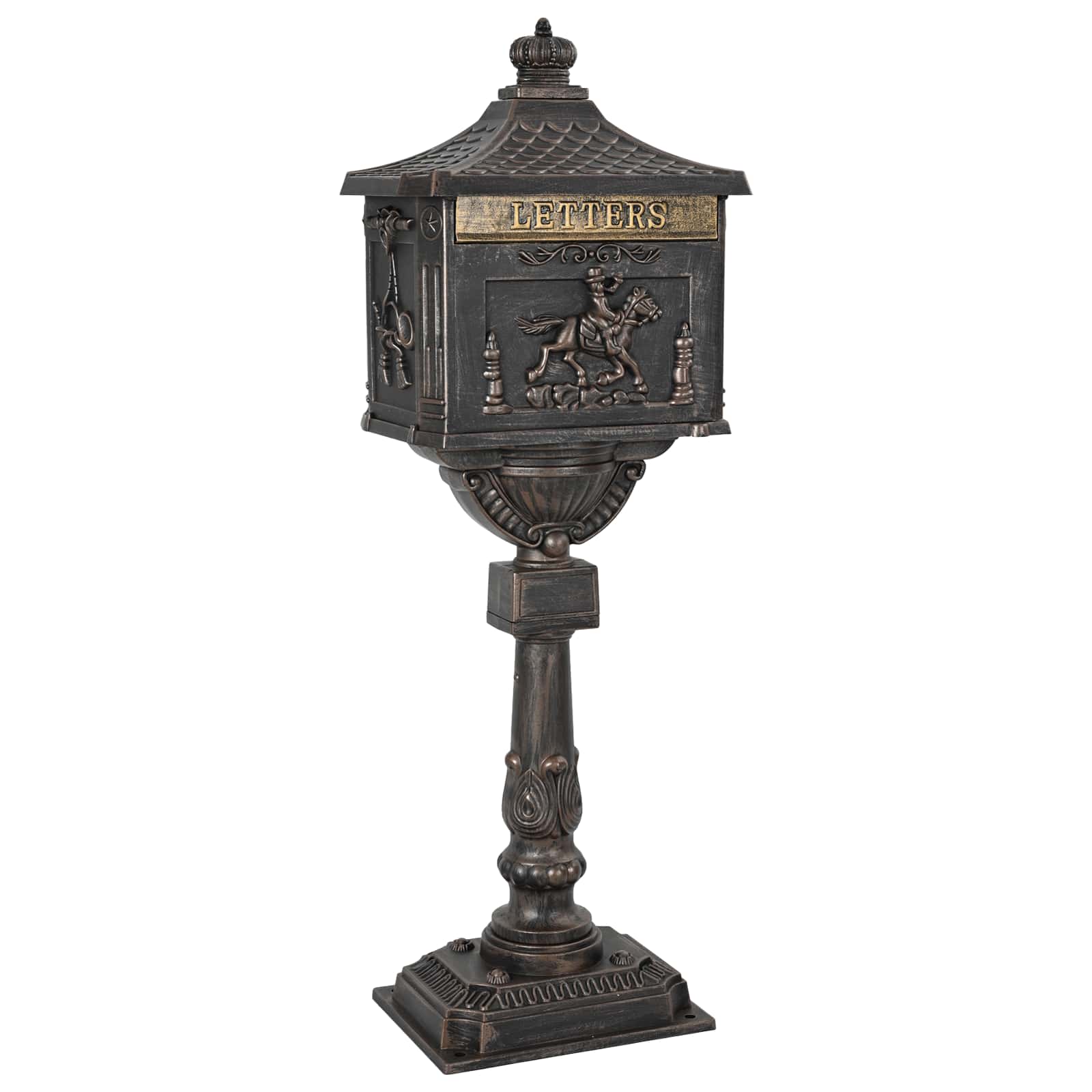 Freestanding Post Box with Storage Bronze 42.5 x 29.5 x 117 cm