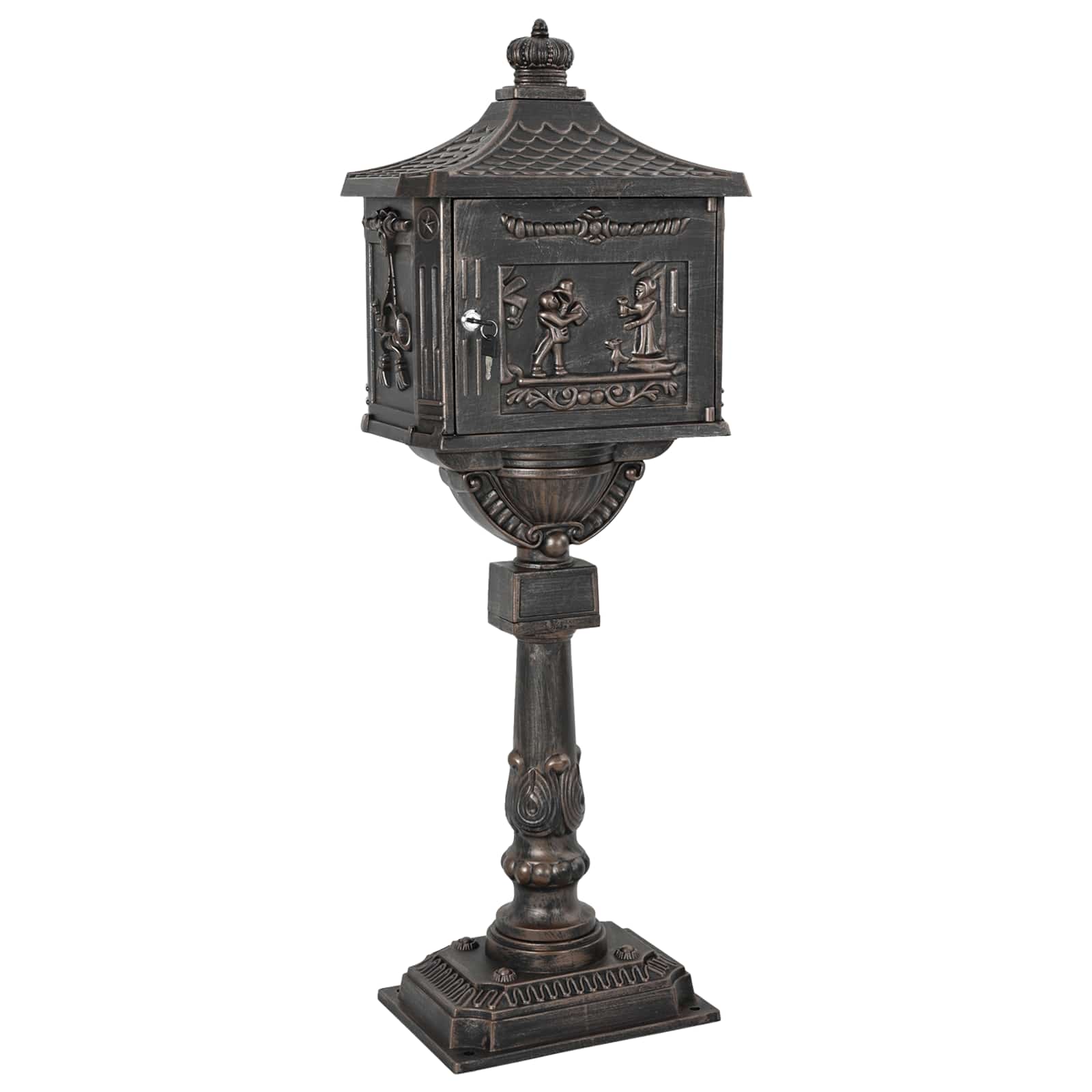 Freestanding Post Box with Storage Bronze 42.5 x 29.5 x 117 cm
