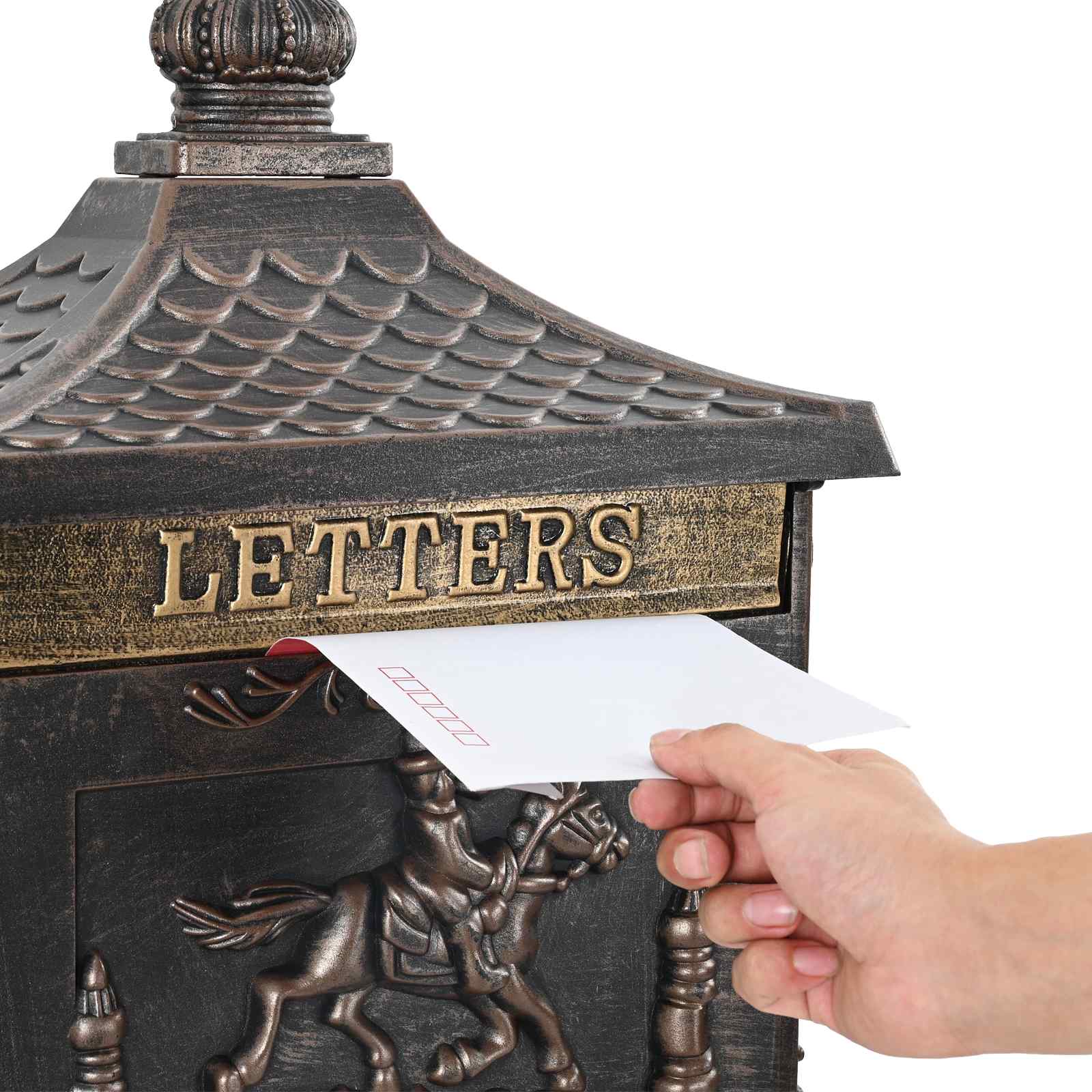 Freestanding Post Box with Storage Bronze 42.5 x 29.5 x 117 cm