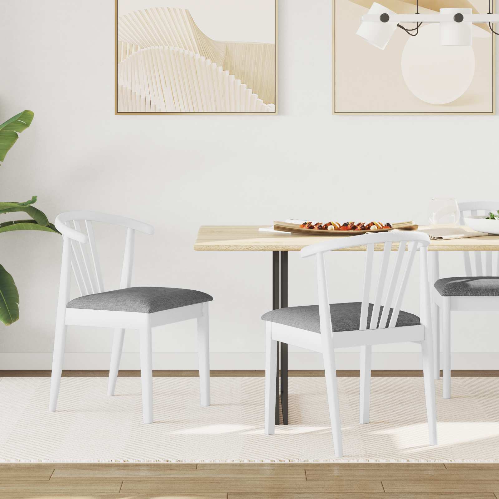Dining chairs 2 pcs White and grey Solid rubberwood