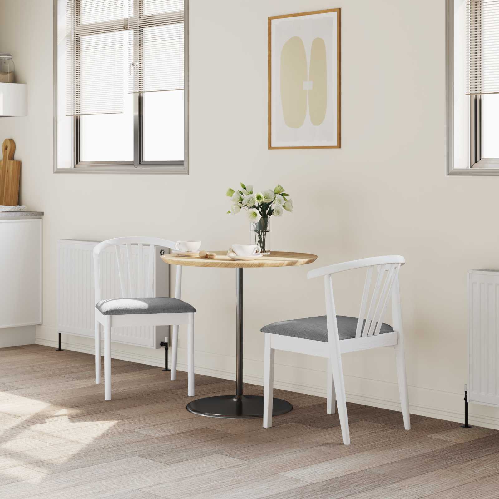 Dining chairs 2 pcs White and grey Solid rubberwood