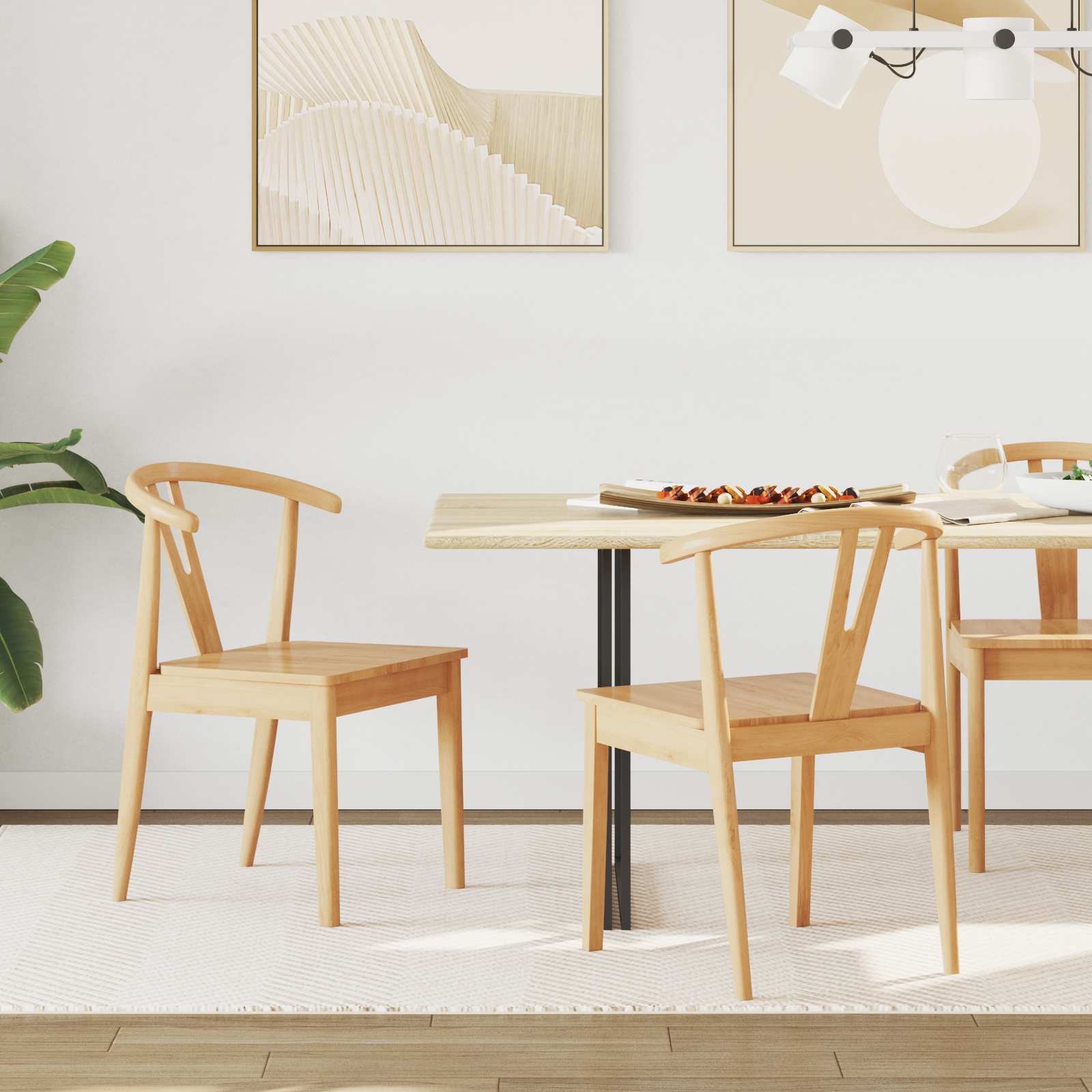 Dining chair 2 pcs Natural Solid rubberwood
