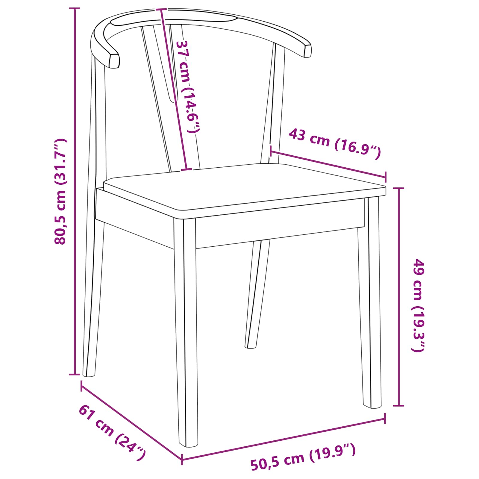 Dining chair 2 pcs Natural Solid rubberwood