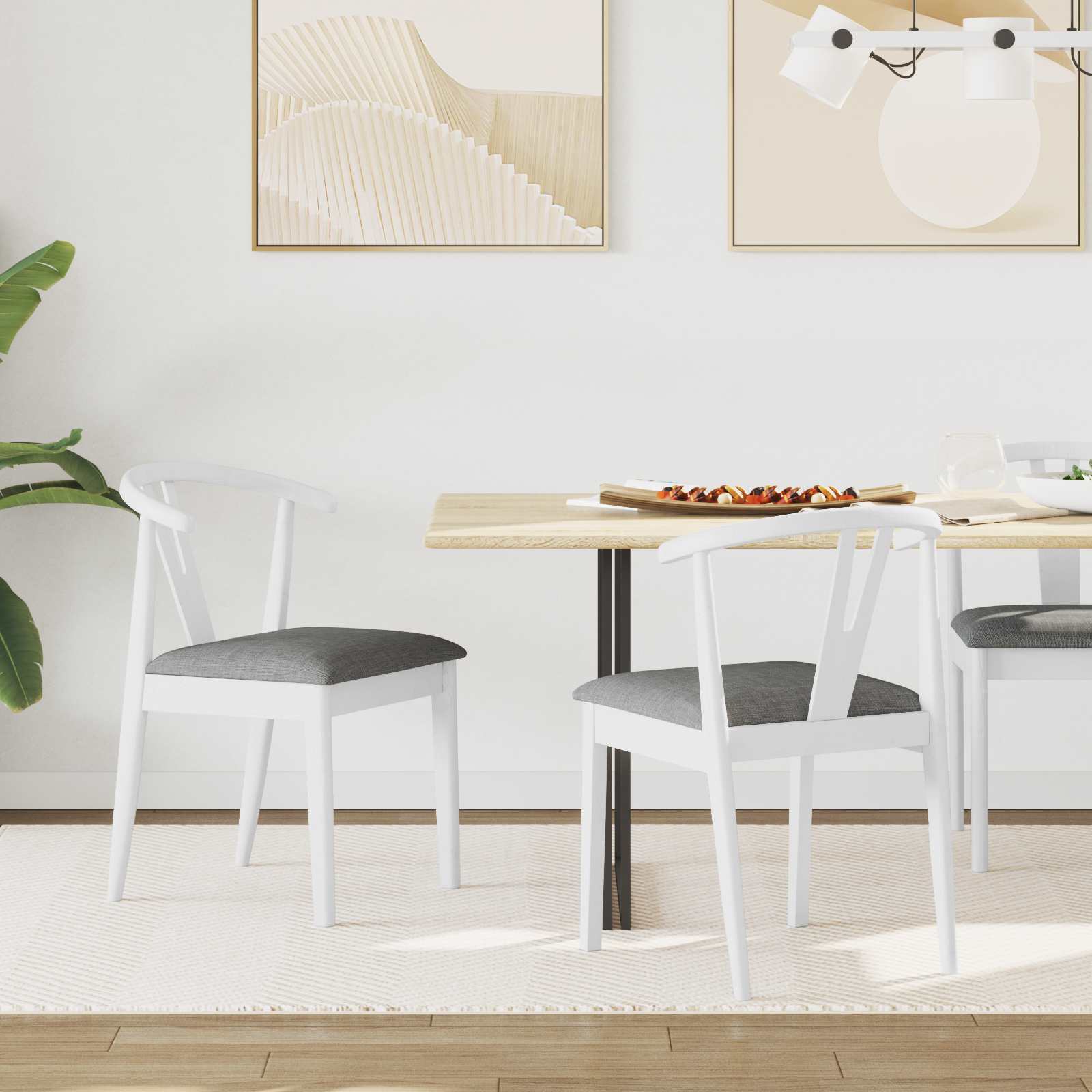 Dining chairs 2 pcs White and grey Solid rubberwood