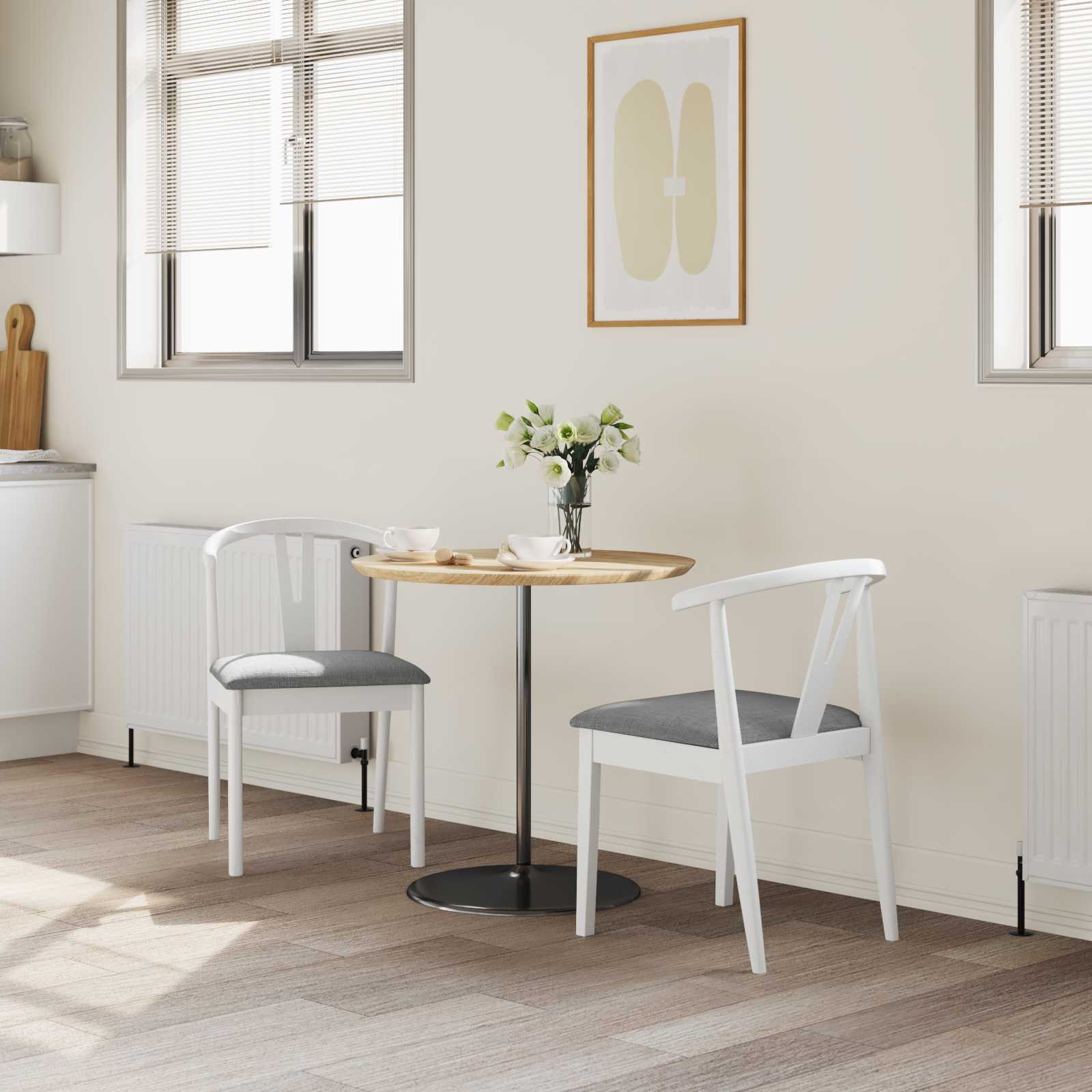 Dining chairs 2 pcs White and grey Solid rubberwood