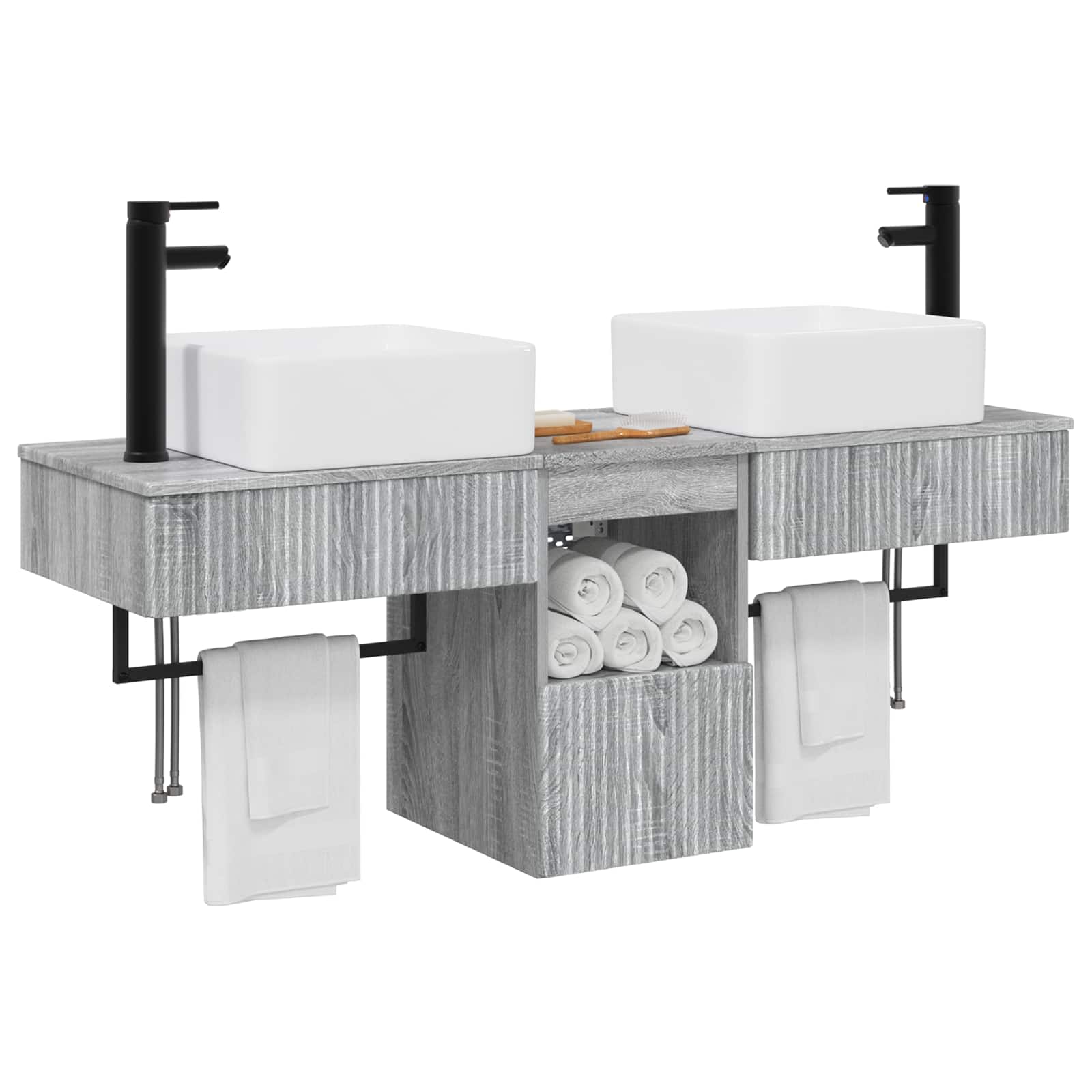 Vonios spintos komplektas 3 vnt. Pilka Sonoma 53 x 35 x 39 cm