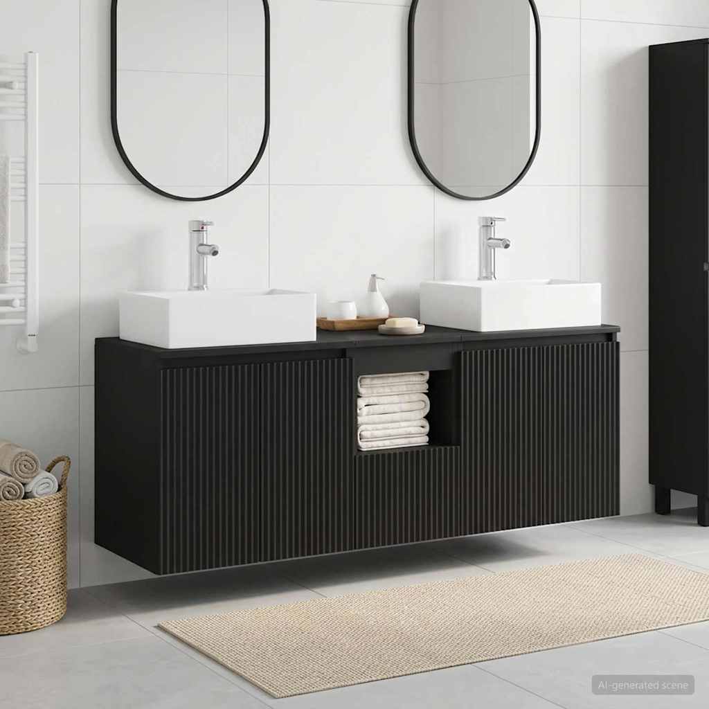 Vonios spintos komplektas 3 vnt. Juoda 49,5 x 41 x 62,5 cm