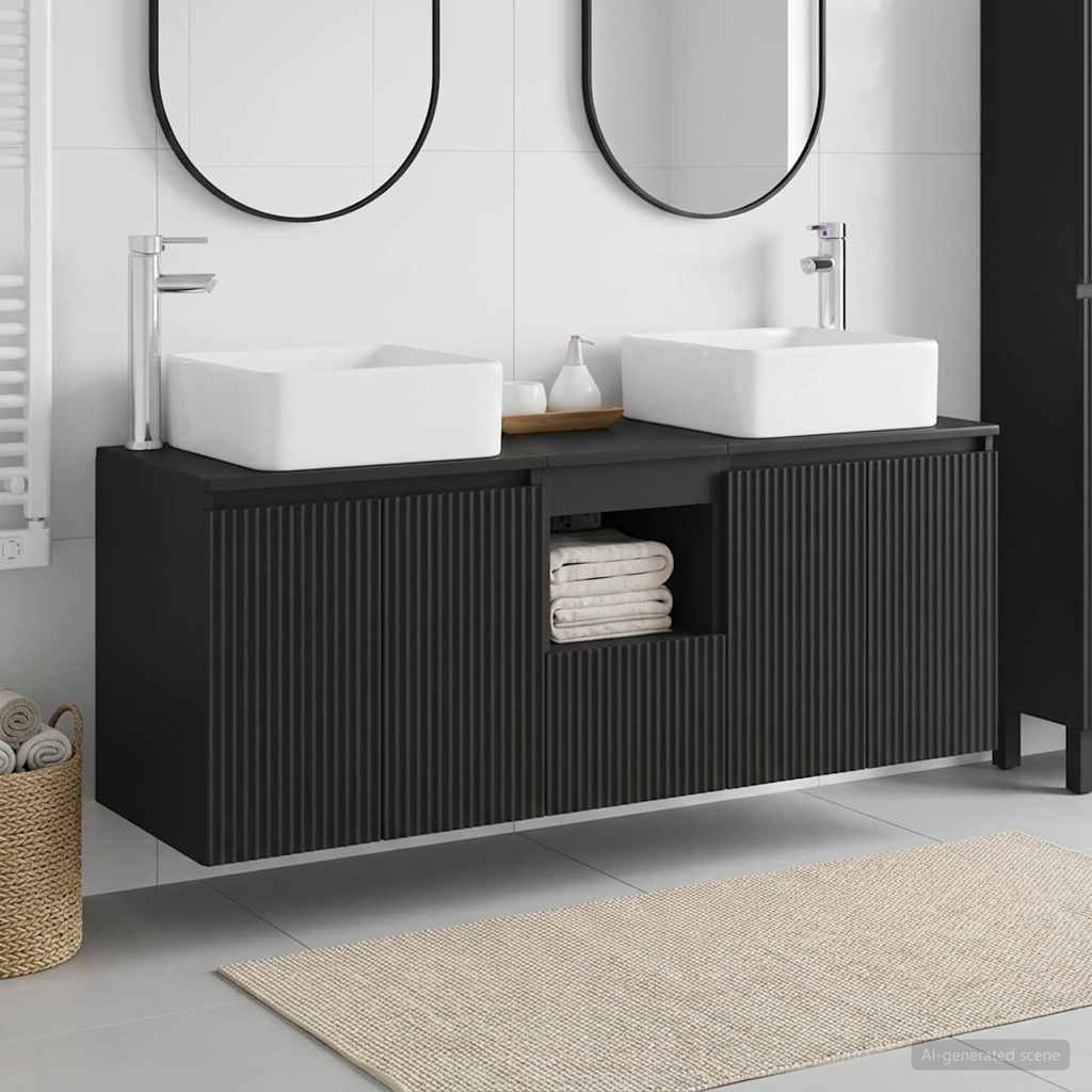 Vonios spintos komplektas 3 vnt. Juoda 53 x 35 x 63 cm