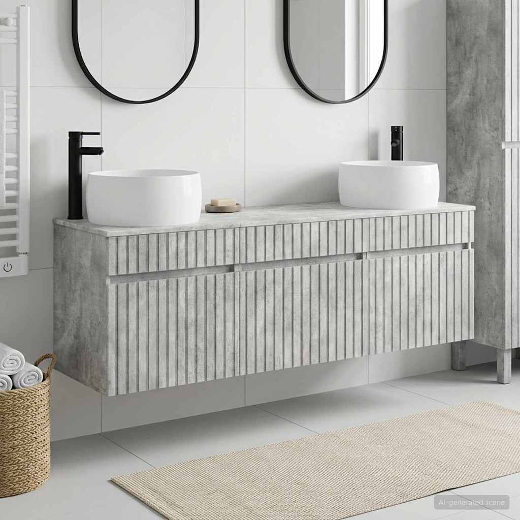 Vonios spintos komplektas 3 vnt. Betono pilka 49 x 44,5 x 66 cm