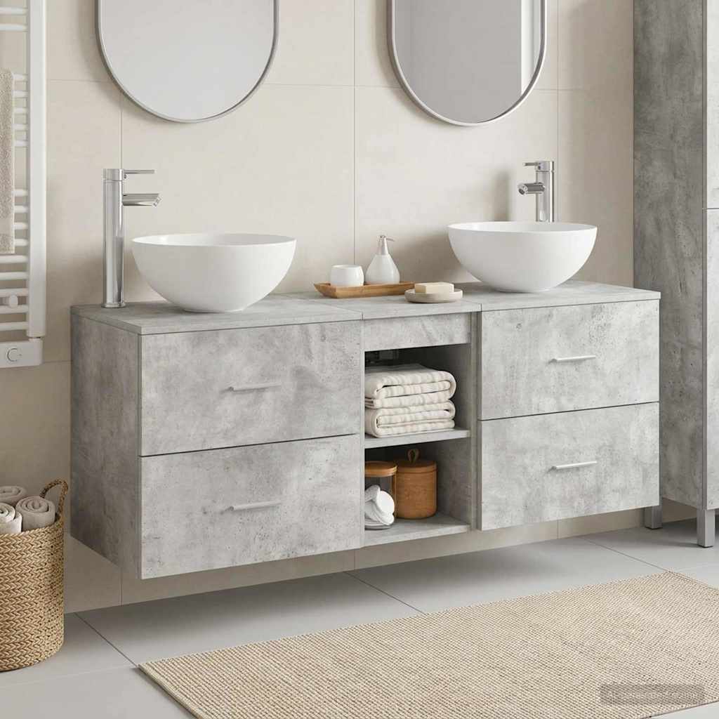 Vonios spintos komplektas 3 vnt. Betono pilka 49,5 x 35 x 63 cm