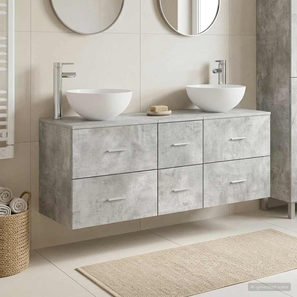 Vonios spintos komplektas 3 vnt. Betono pilka 49,5 x 35 x 63 cm