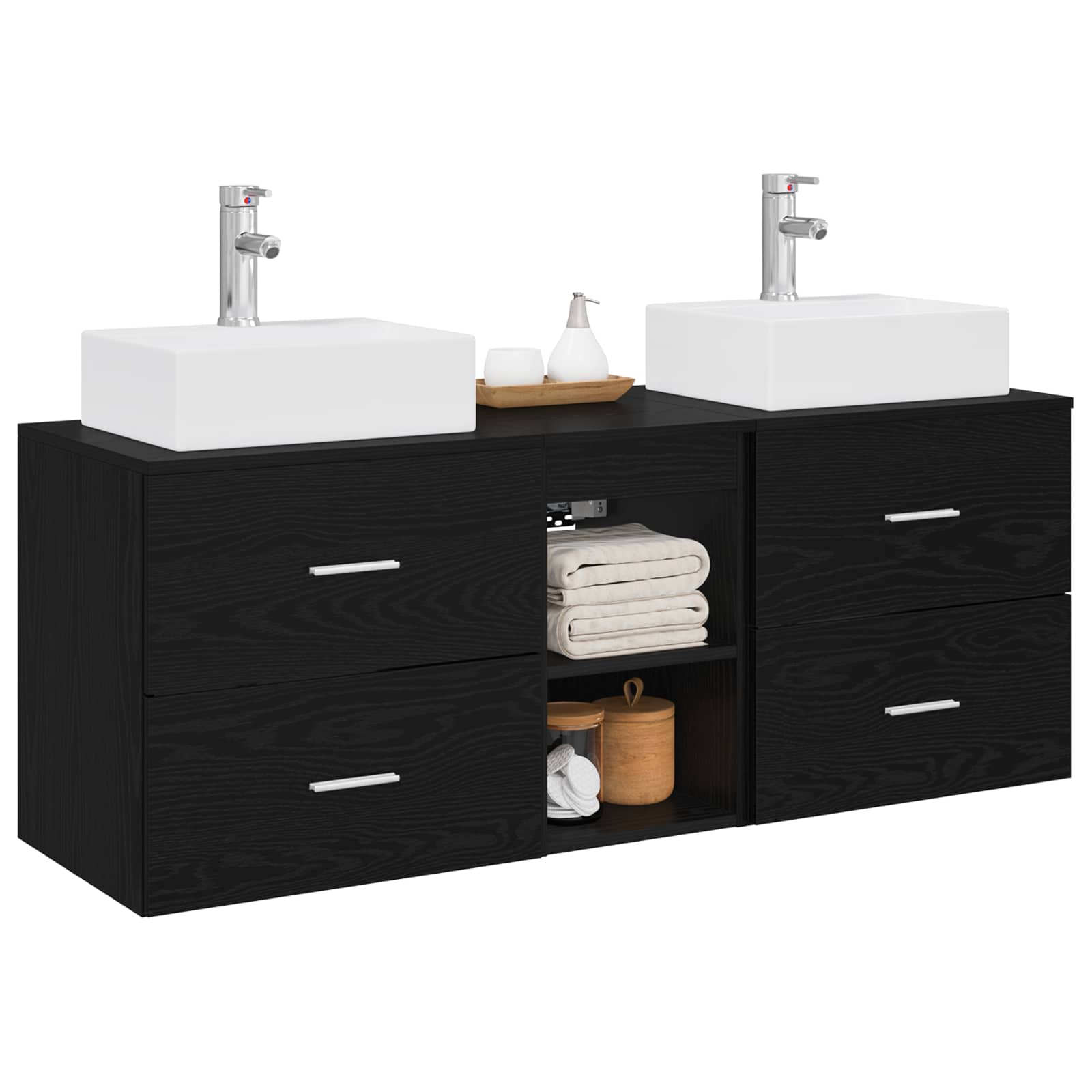 Vonios spintos komplektas 3 vnt. Juoda 49,5 x 41 x 62,5 cm