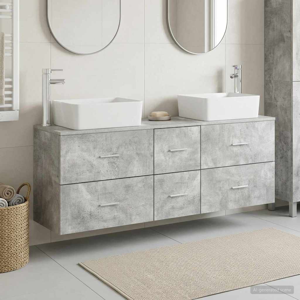 Vonios spintos komplektas 3 vnt. Betono pilka 53 x 34,5 x 63 cm