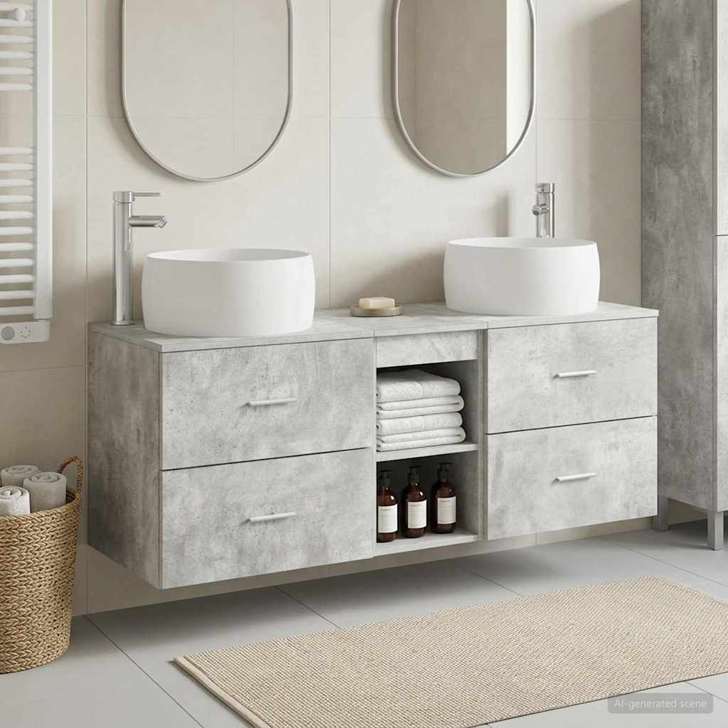 Vonios baldų rinkinys 3 vnt. Betono pilka 49,5 x 44,5 x 66 cm