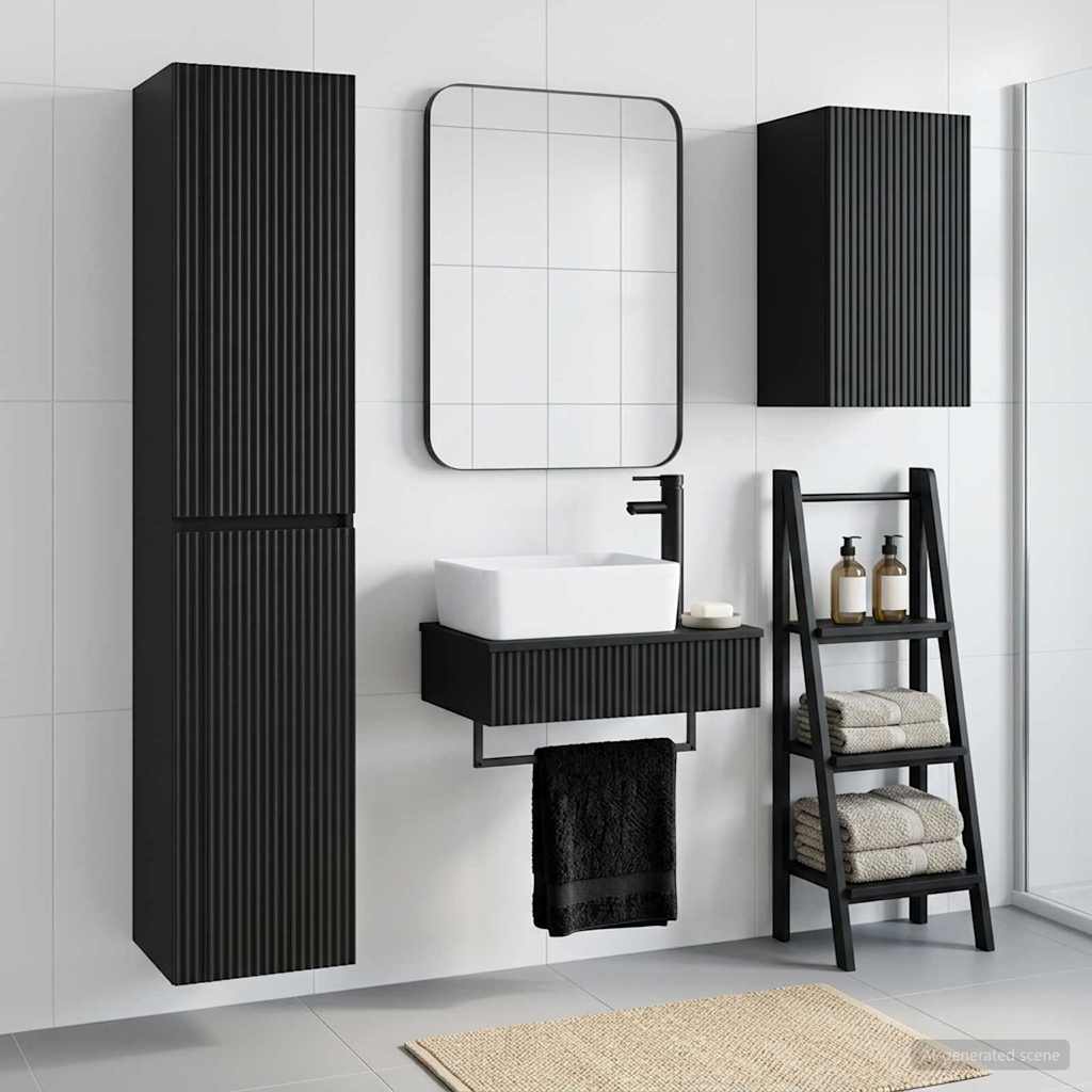 Vonios baldų rinkinys 3 vnt. Juoda 33 x 34,5 x 160 cm