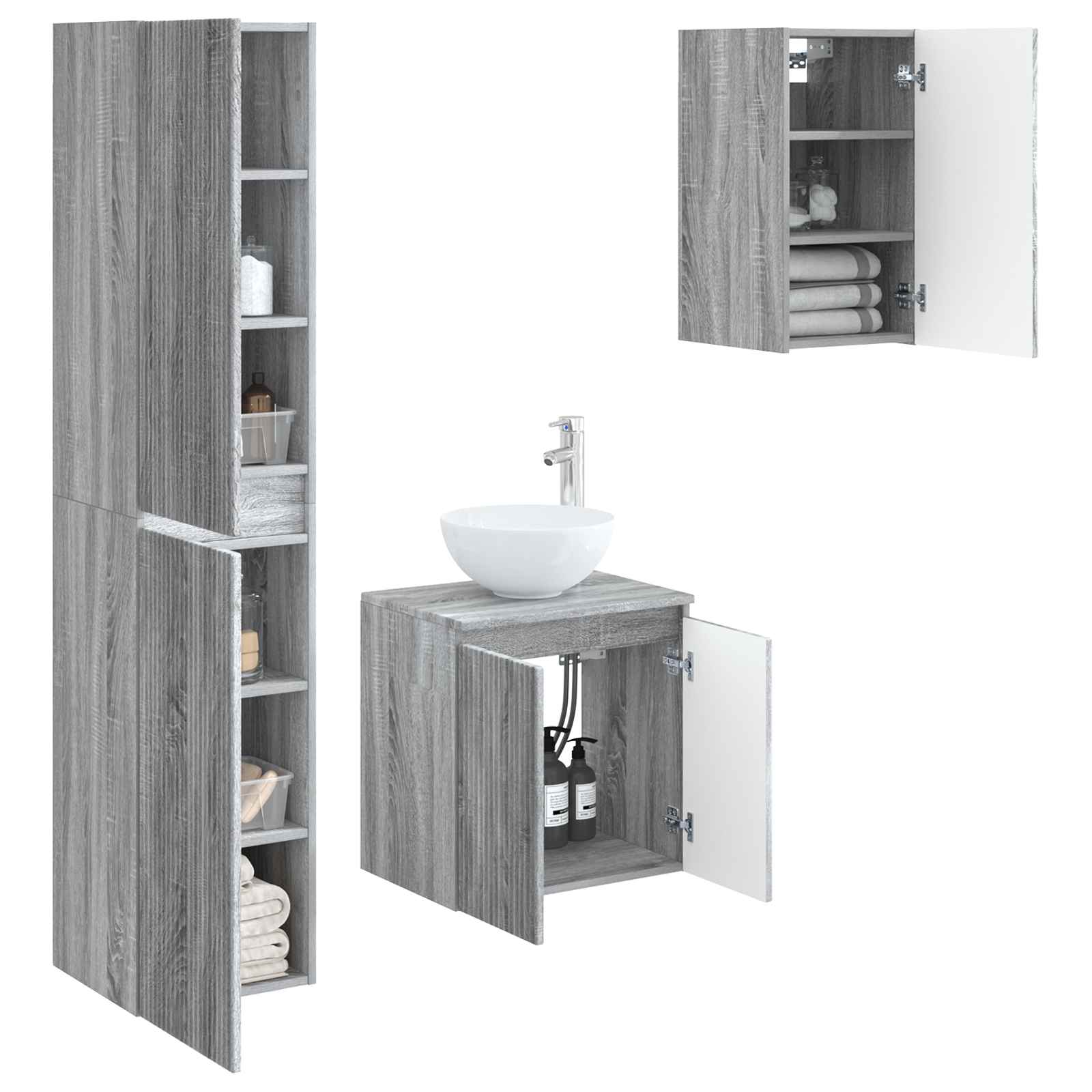 Vonios baldų rinkinys 3 vnt. Pilka Sonoma 33 x 34,5 x 160 cm
