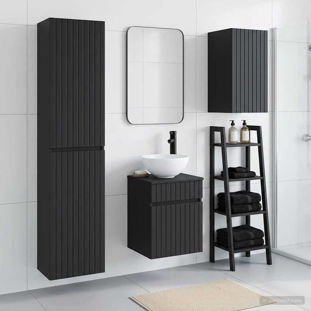 Vonios baldų rinkinys 3 vnt. Juoda 33 x 34,5 x 160 cm