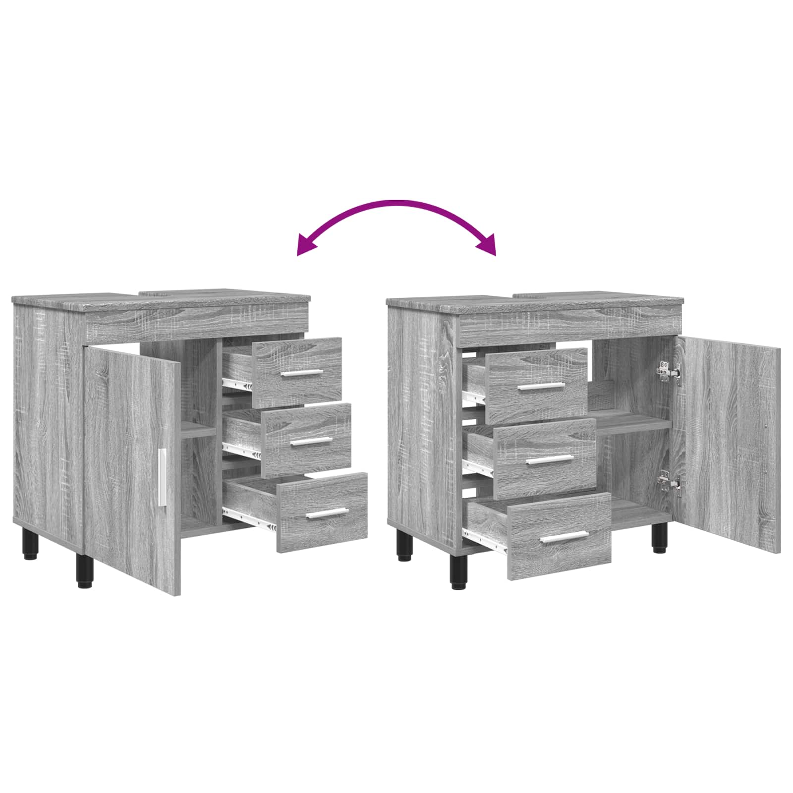 Vonios tualeto komplektas Pilka Sonoma 60 x 35 x 60 cm