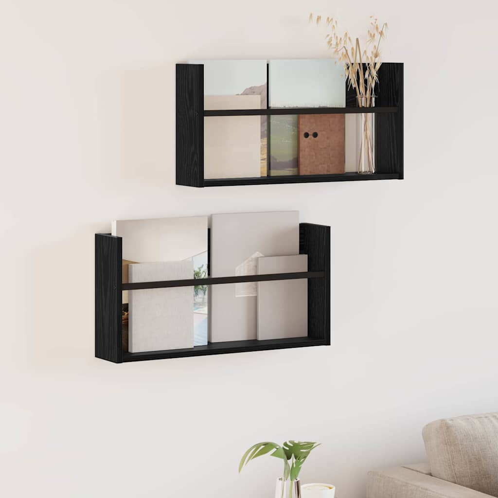 Žurnalų stovas su lentyna 2 pcs Juodas ąžuolas 60 x 12 x 30 cm