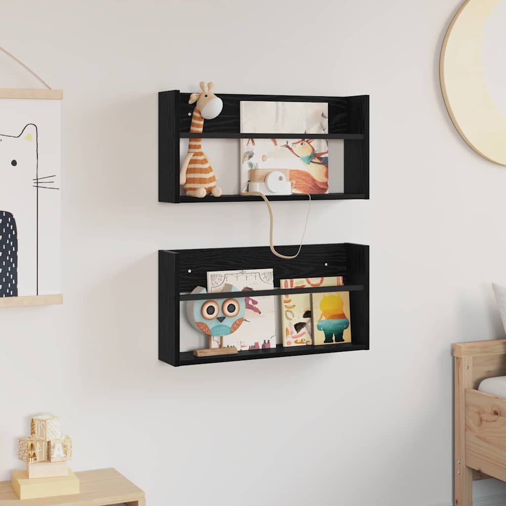 Žurnalų stovas su lentyna 2 pcs Juodas ąžuolas 60 x 12 x 30 cm