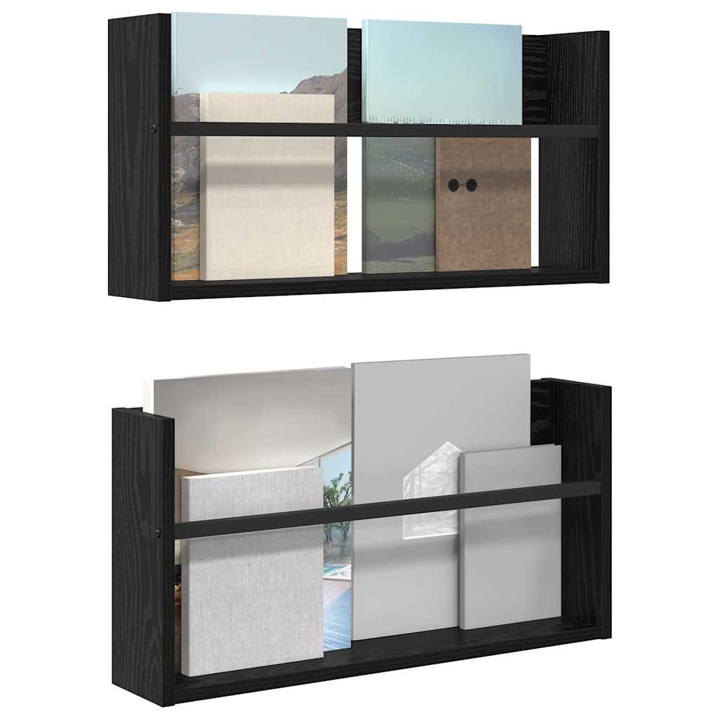 Žurnalų stovas su lentyna 2 pcs Juodas ąžuolas 60 x 12 x 30 cm