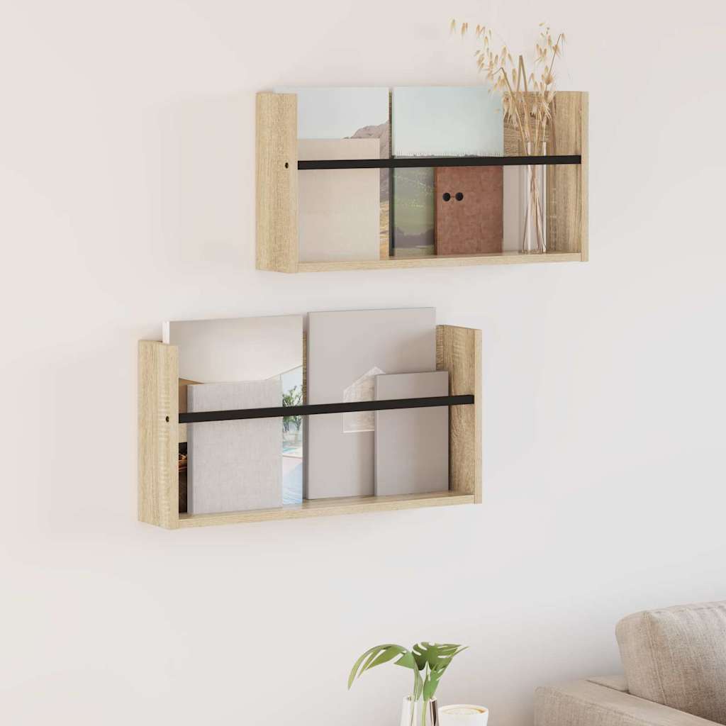 Žurnalų stovas su lentyna 2 pcs Sonoma ąžuolas 60 x 12 x 30 cm