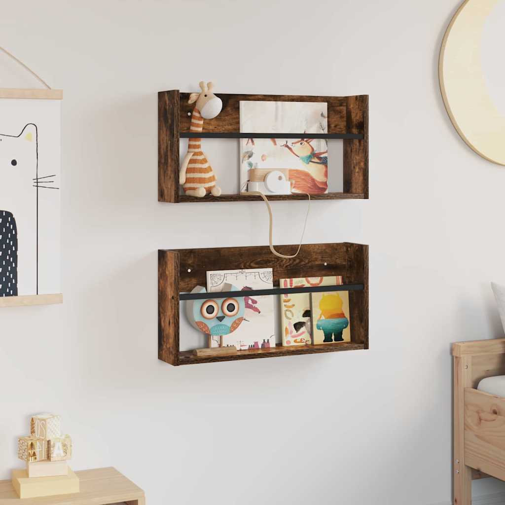 Žurnalų stovas su lentyna 2 pcs Rūkyta ąžuolas 60 x 12 x 30 cm