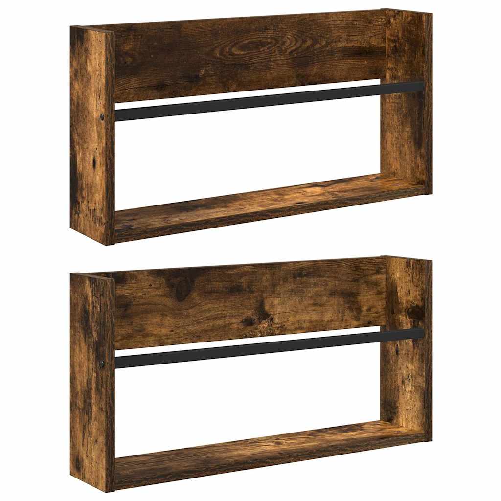Žurnalų stovas su lentyna 2 pcs Rūkyta ąžuolas 60 x 12 x 30 cm