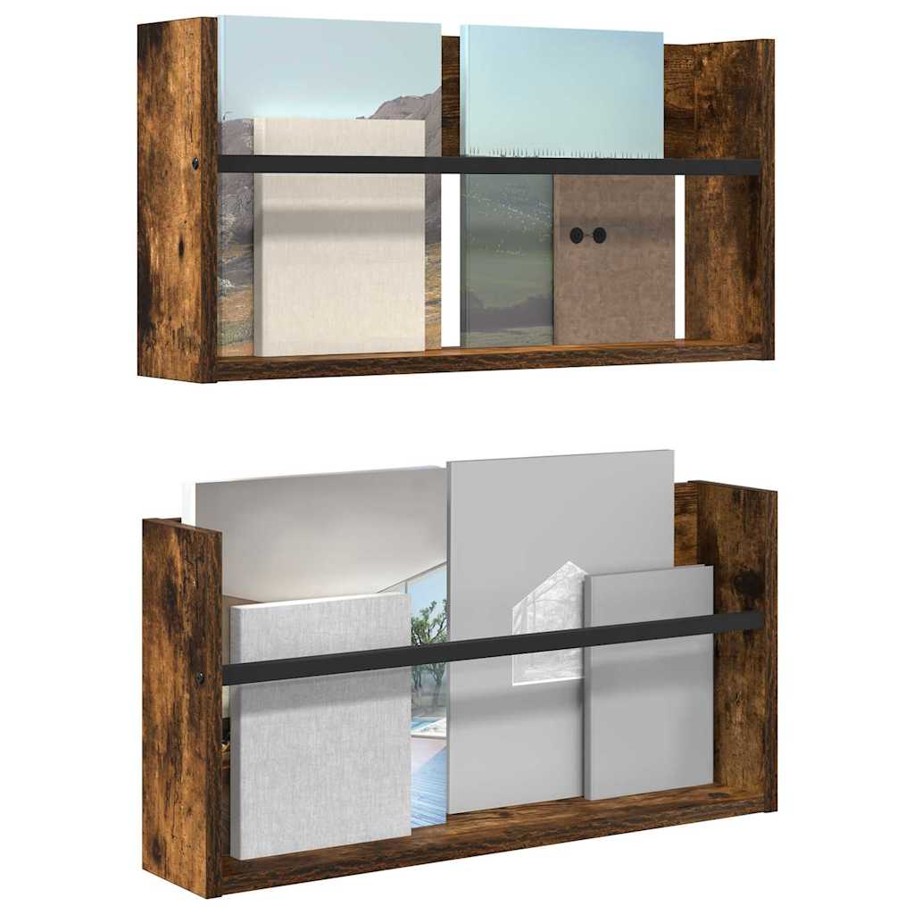 Žurnalų stovas su lentyna 2 pcs Rūkyta ąžuolas 60 x 12 x 30 cm
