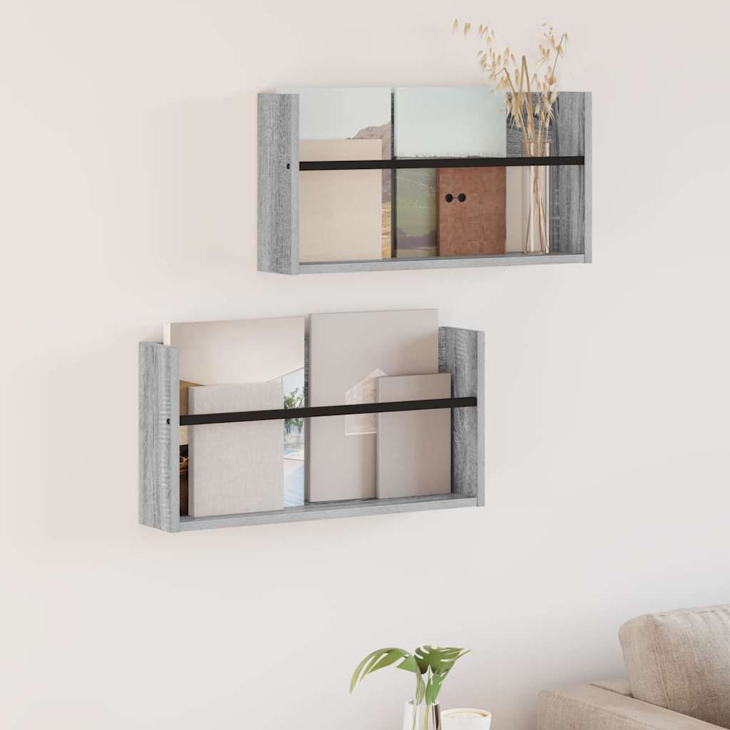 Žurnalų stovas su lentyna 2 pcs Pilkas Sonoma 60 x 12 x 30 cm
