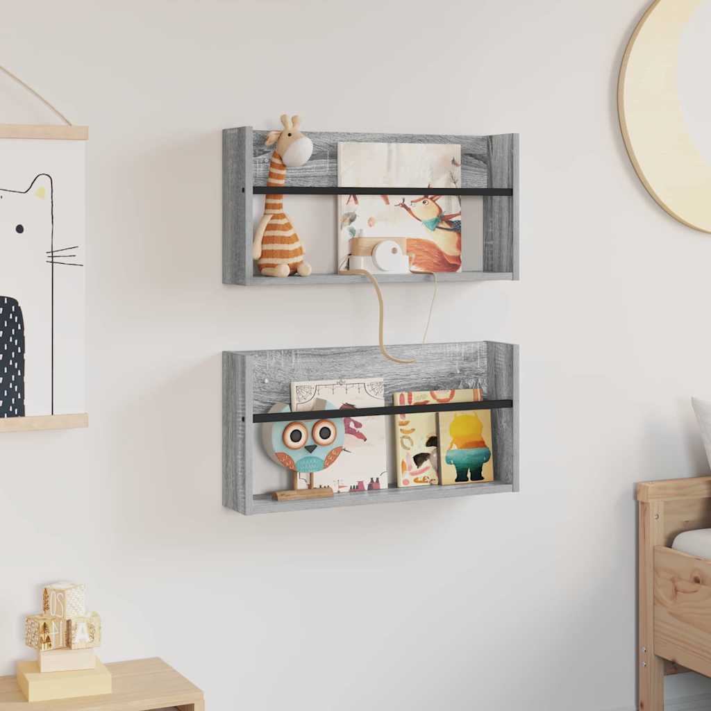 Žurnalų stovas su lentyna 2 pcs Pilkas Sonoma 60 x 12 x 30 cm
