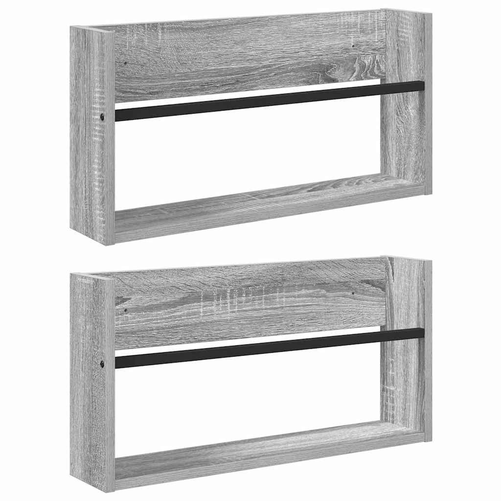 Žurnalų stovas su lentyna 2 pcs Pilkas Sonoma 60 x 12 x 30 cm