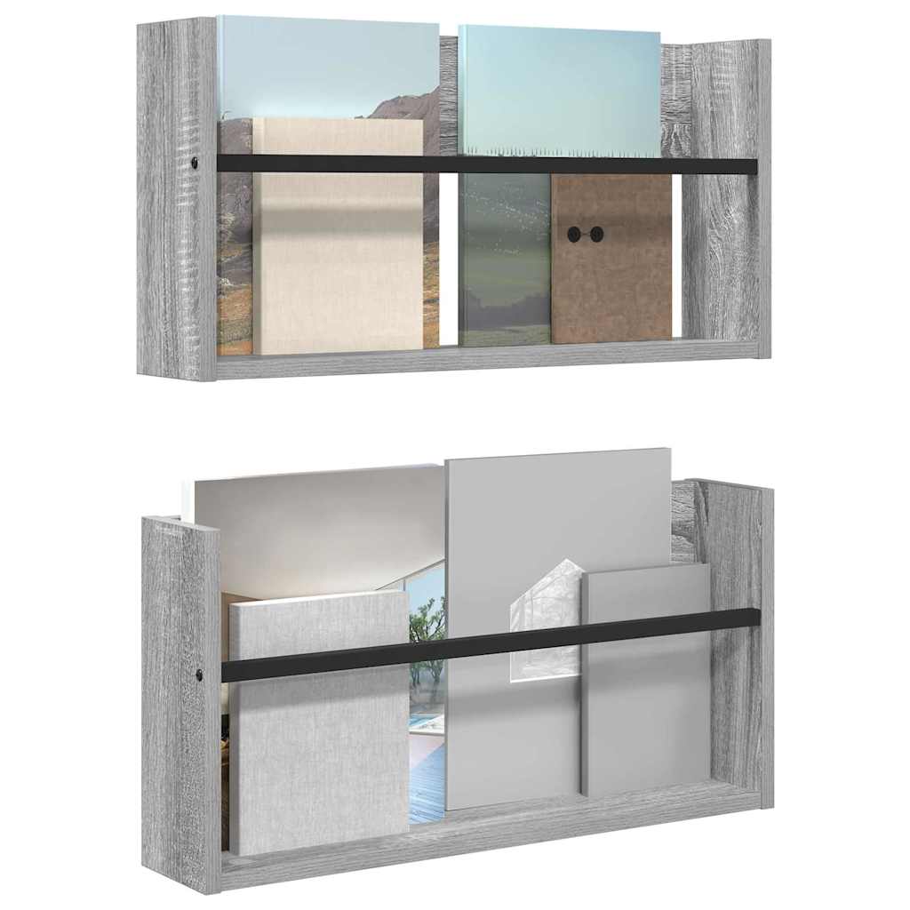 Žurnalų stovas su lentyna 2 pcs Pilkas Sonoma 60 x 12 x 30 cm