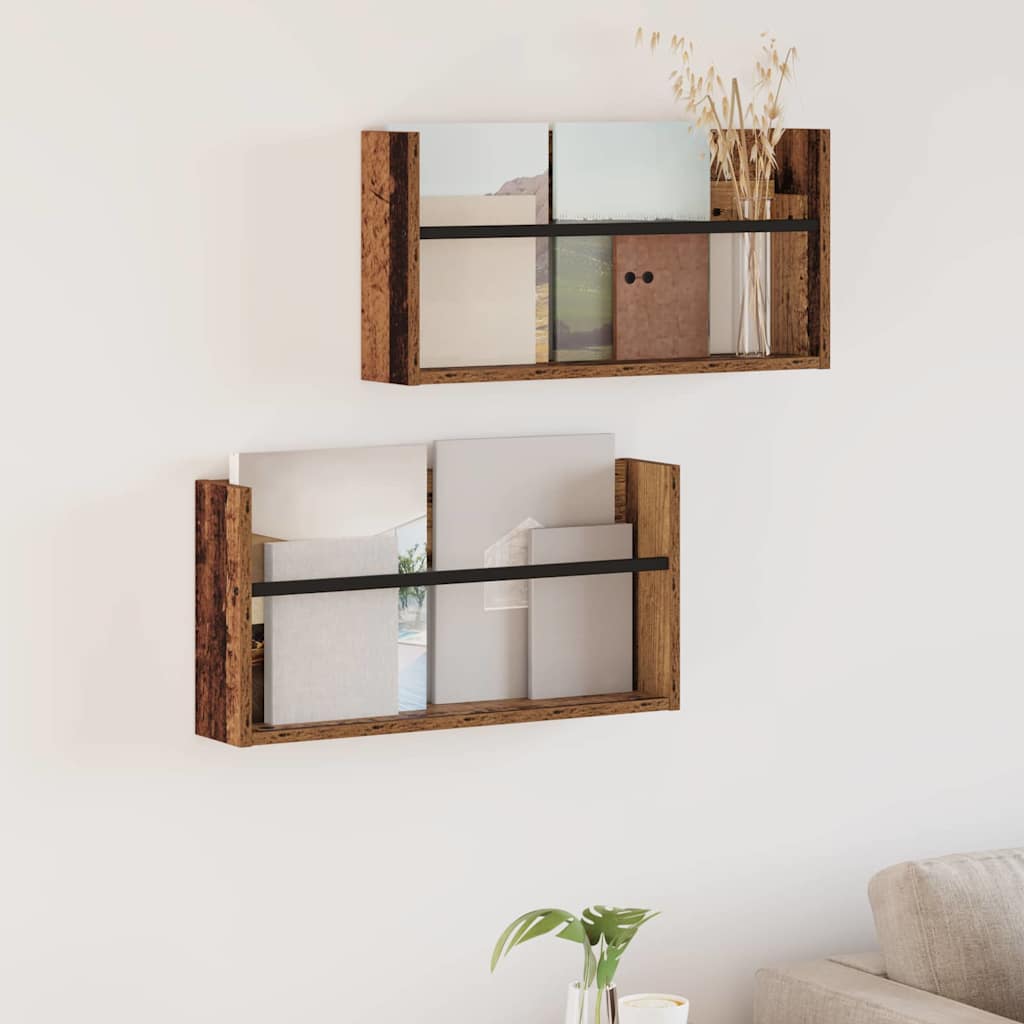Žurnalų stovas su lentyna 2 pcs Senas medis 60 x 12 x 30 cm