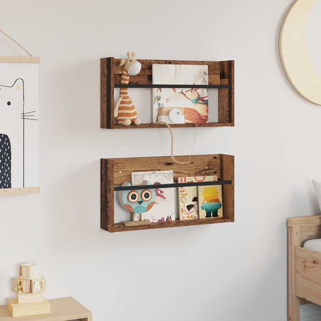 Žurnalų stovas su lentyna 2 pcs Senas medis 60 x 12 x 30 cm