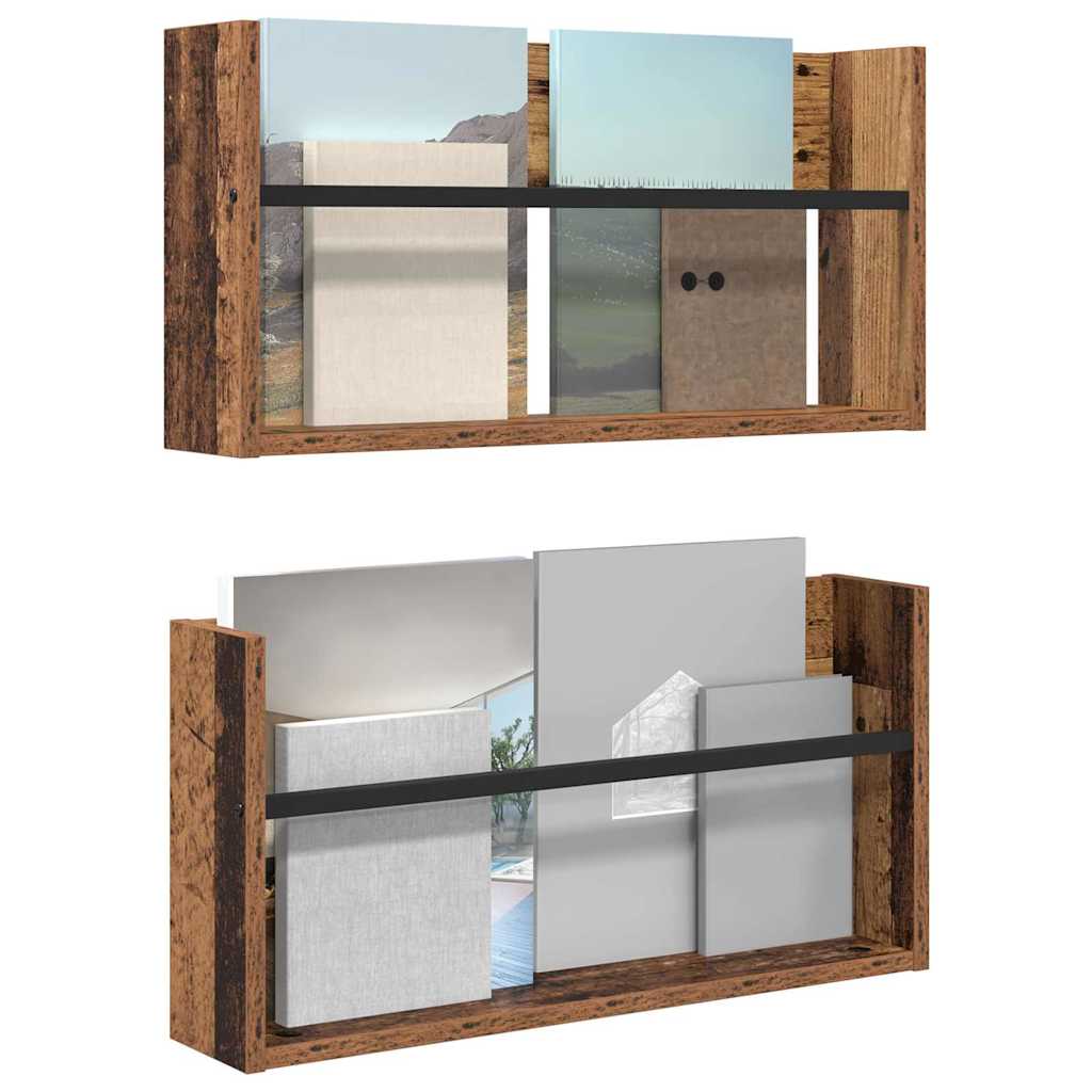 Žurnalų stovas su lentyna 2 pcs Senas medis 60 x 12 x 30 cm