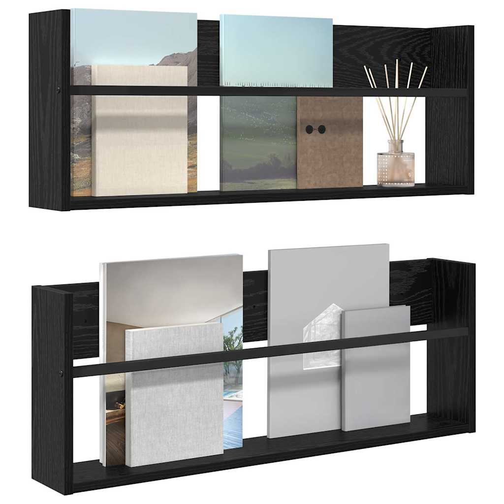 Žurnalų stovas su lentyna 2 pcs Juodas ąžuolas 80 x 12 x 30 cm