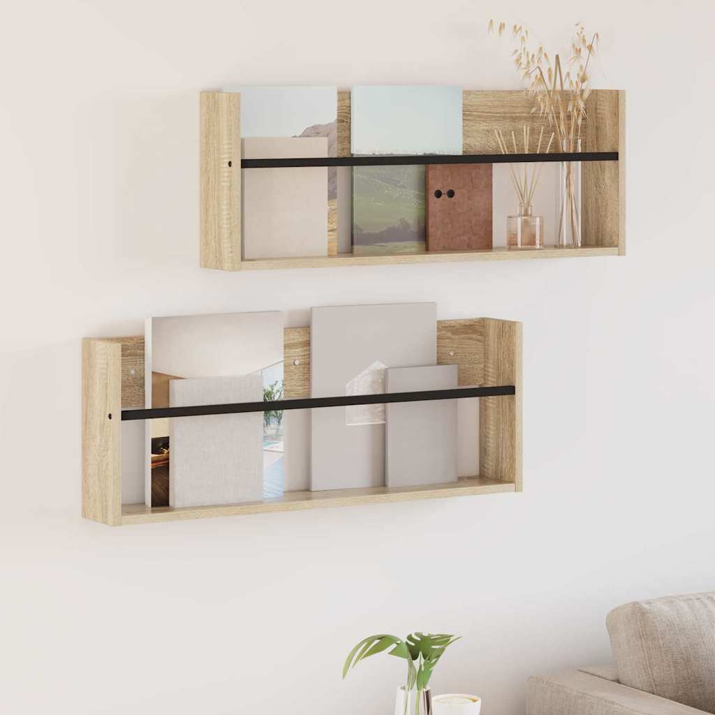 Žurnalų stovas su lentyna 2 pcs Sonoma ąžuolas 80 x 12 x 30 cm