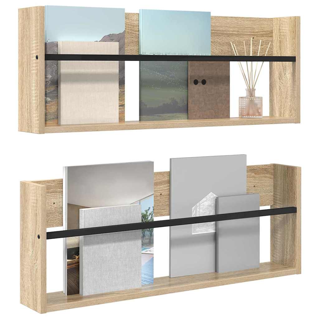 Žurnalų stovas su lentyna 2 pcs Sonoma ąžuolas 80 x 12 x 30 cm